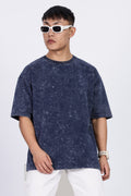 Navy Blue Acid Washed Oversized T-Shirt