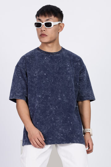 Navy Blue Acid Washed Oversized T-Shirt