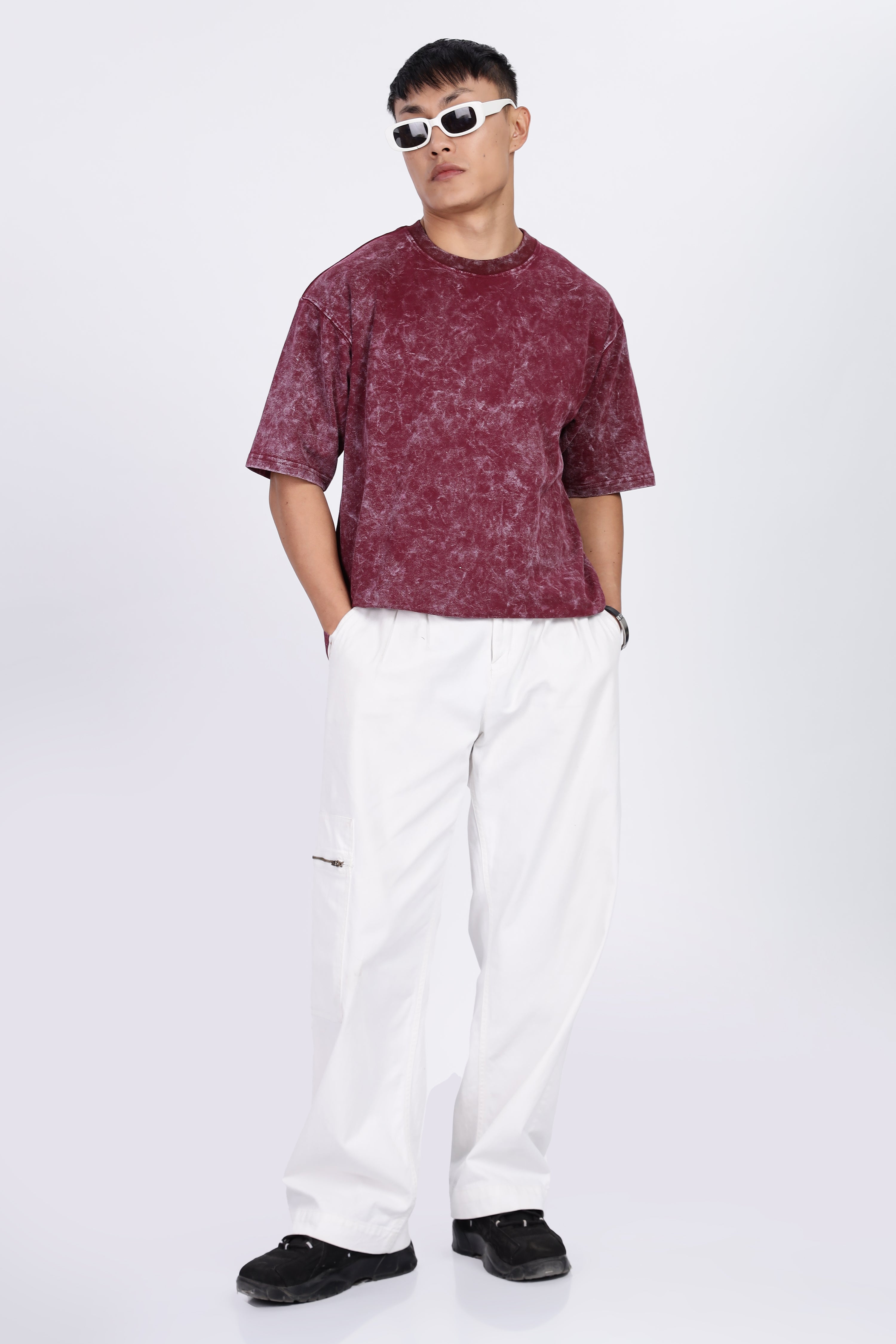 Maroon Acid Washed Oversized T-Shirt