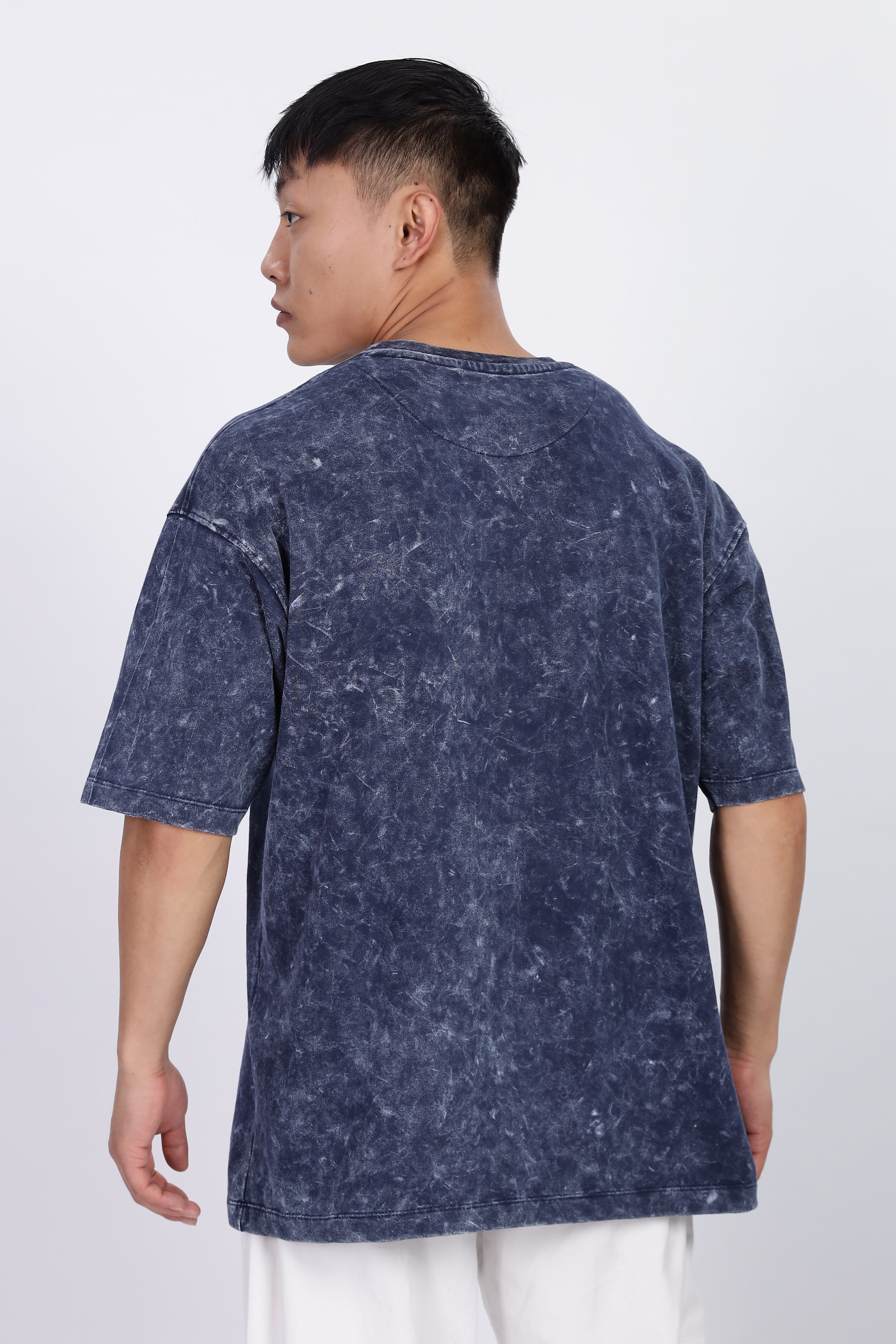 Navy Blue Acid Washed Oversized T-Shirt