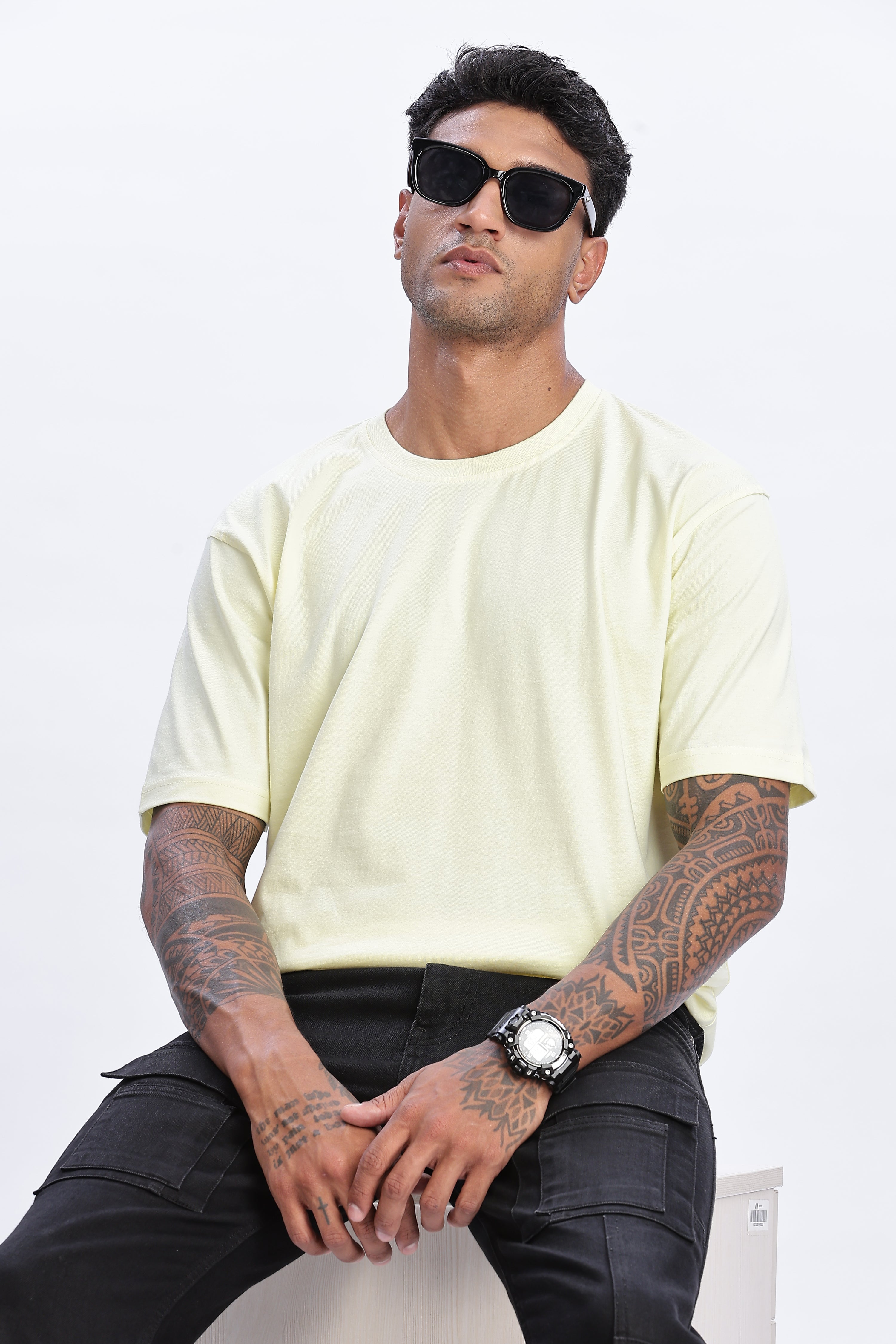 Men's Light Yellow Oversized T-Shirt