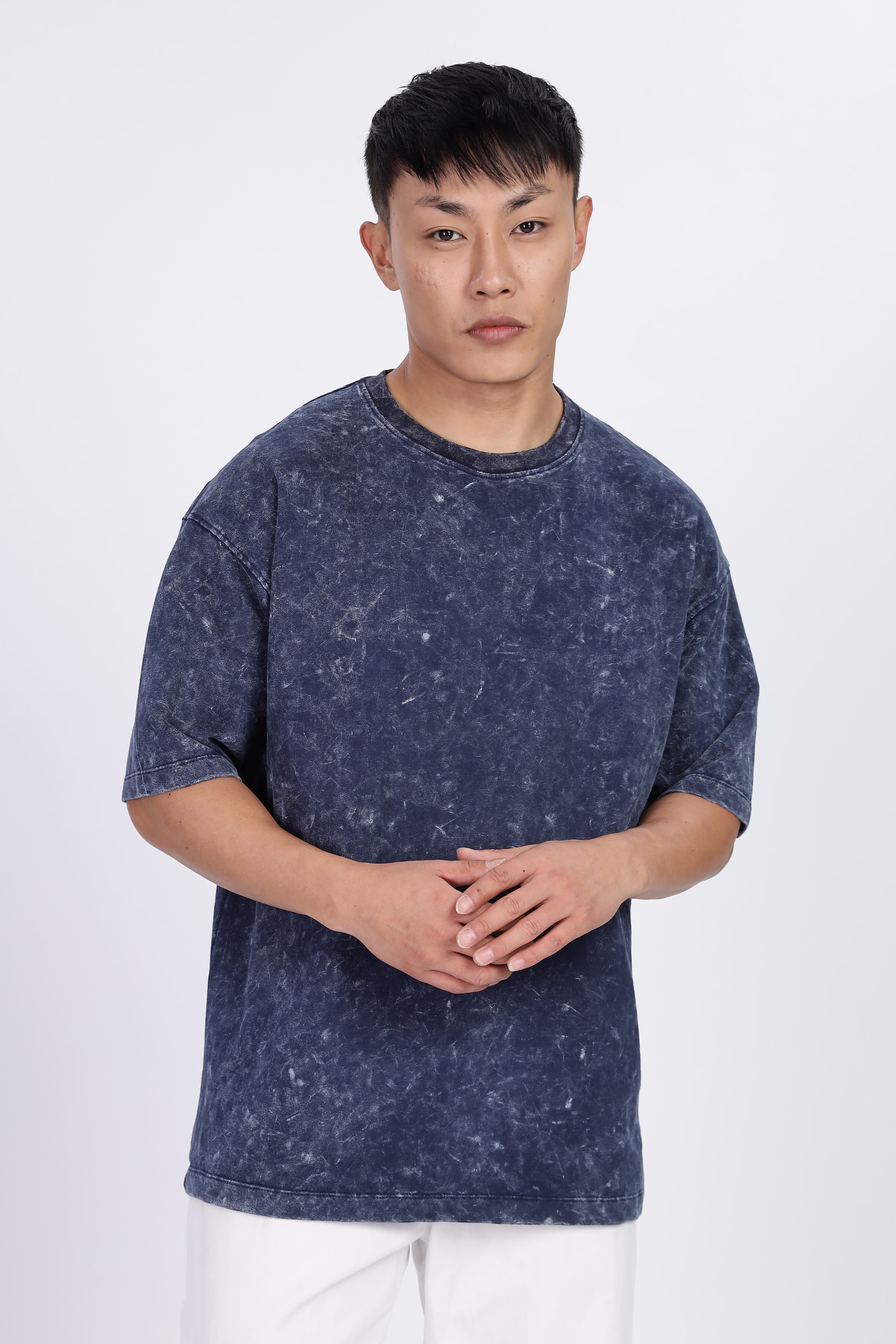 Navy Blue Acid Washed Oversized T-Shirt