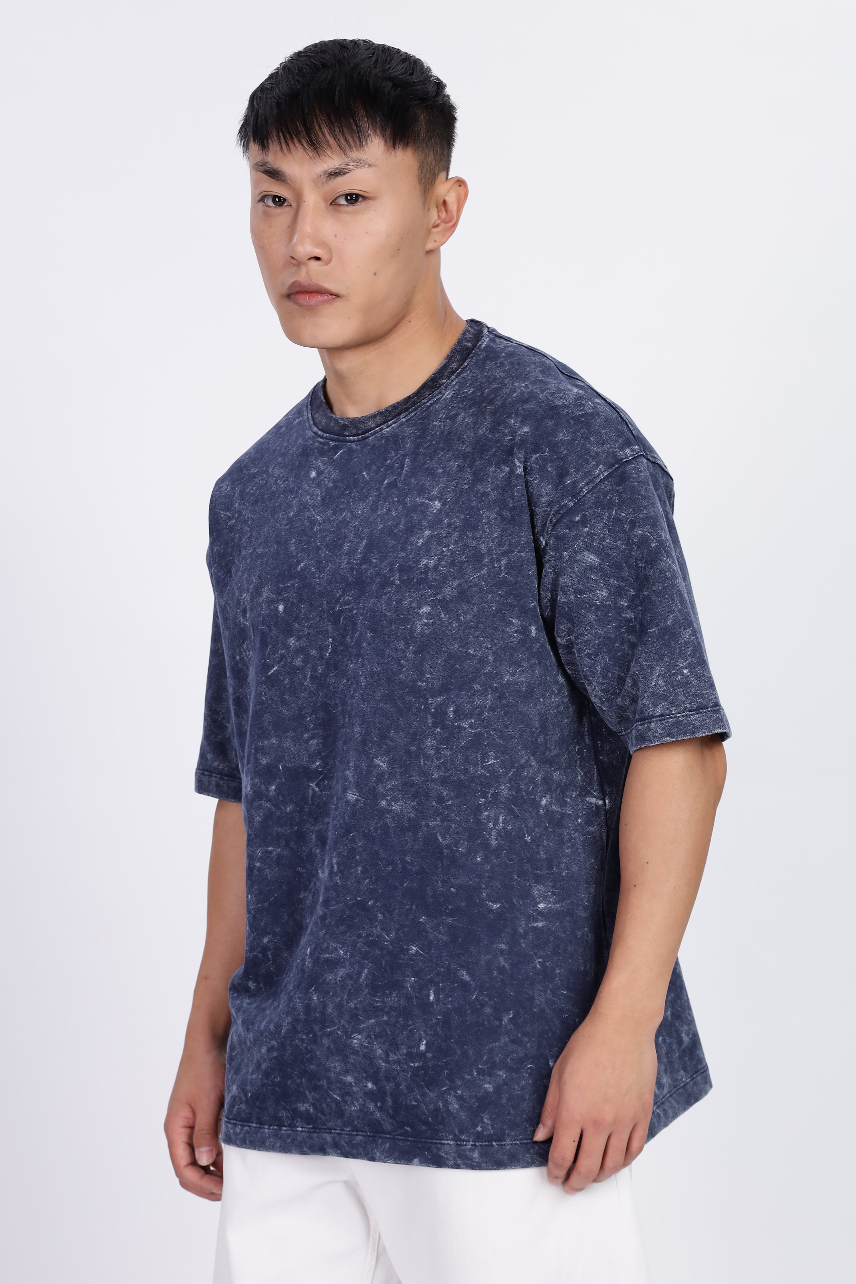 Navy Blue Acid Washed Oversized T-Shirt