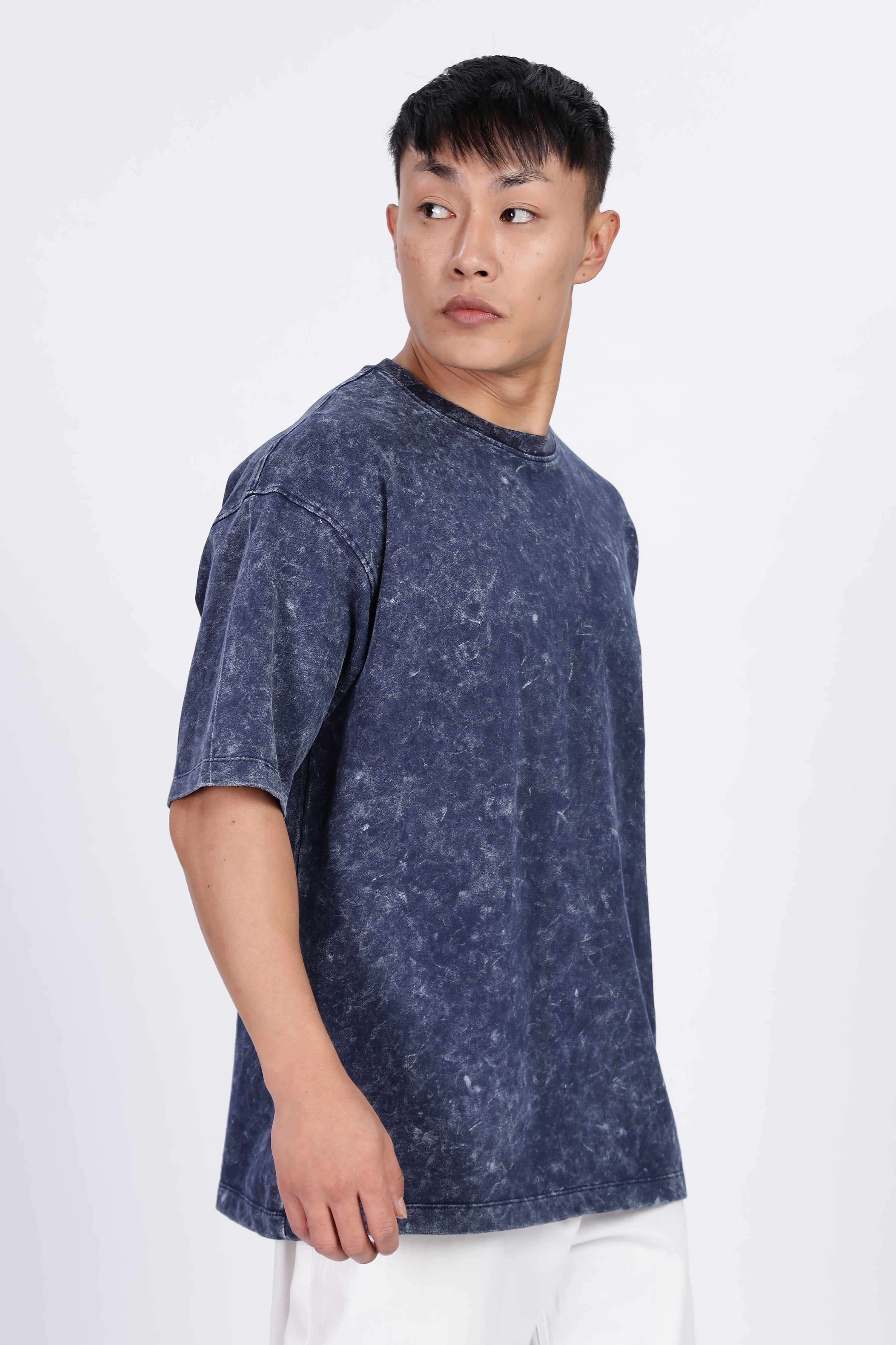 Navy Blue Acid Washed Oversized T-Shirt
