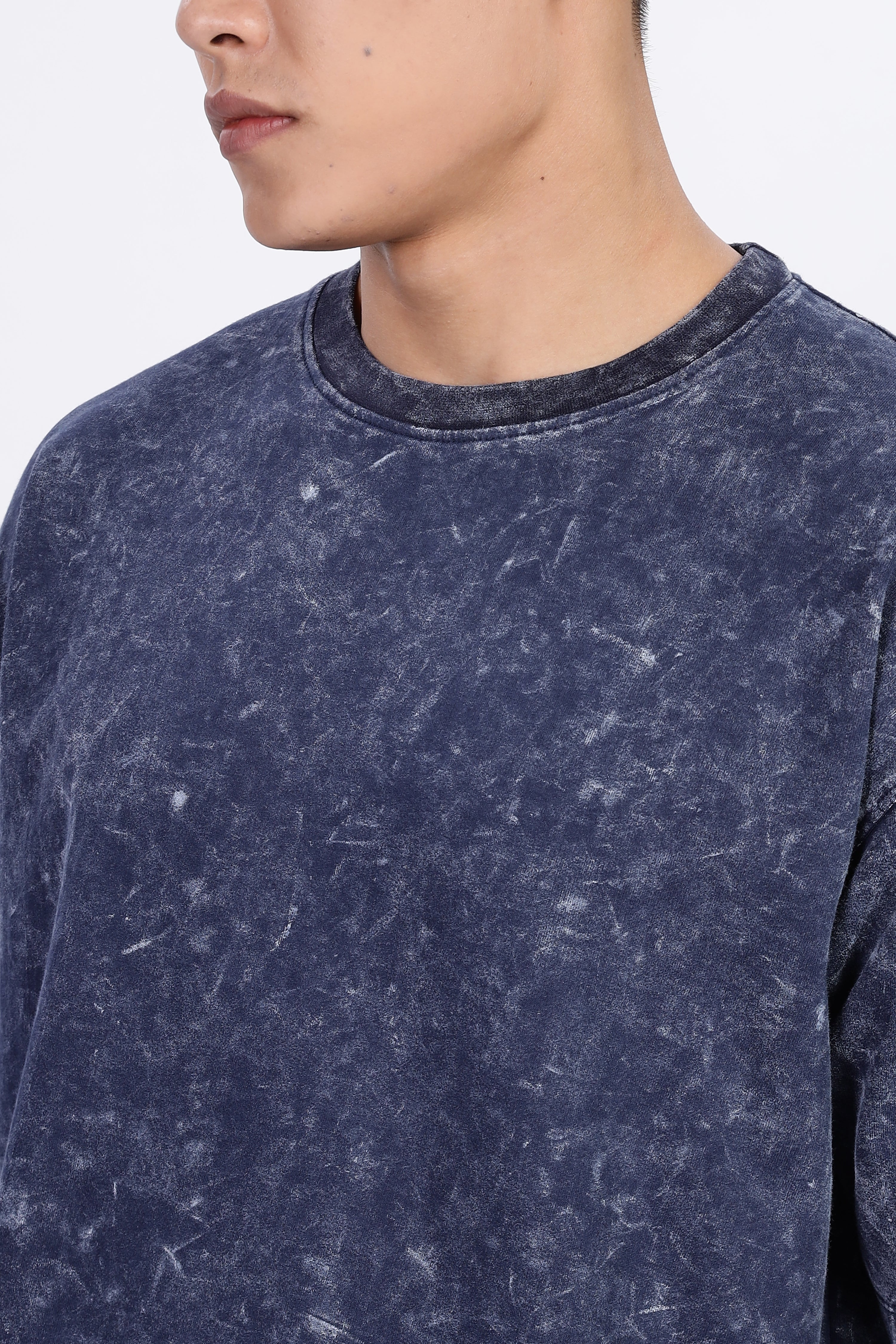 Navy Blue Acid Washed Oversized T-Shirt