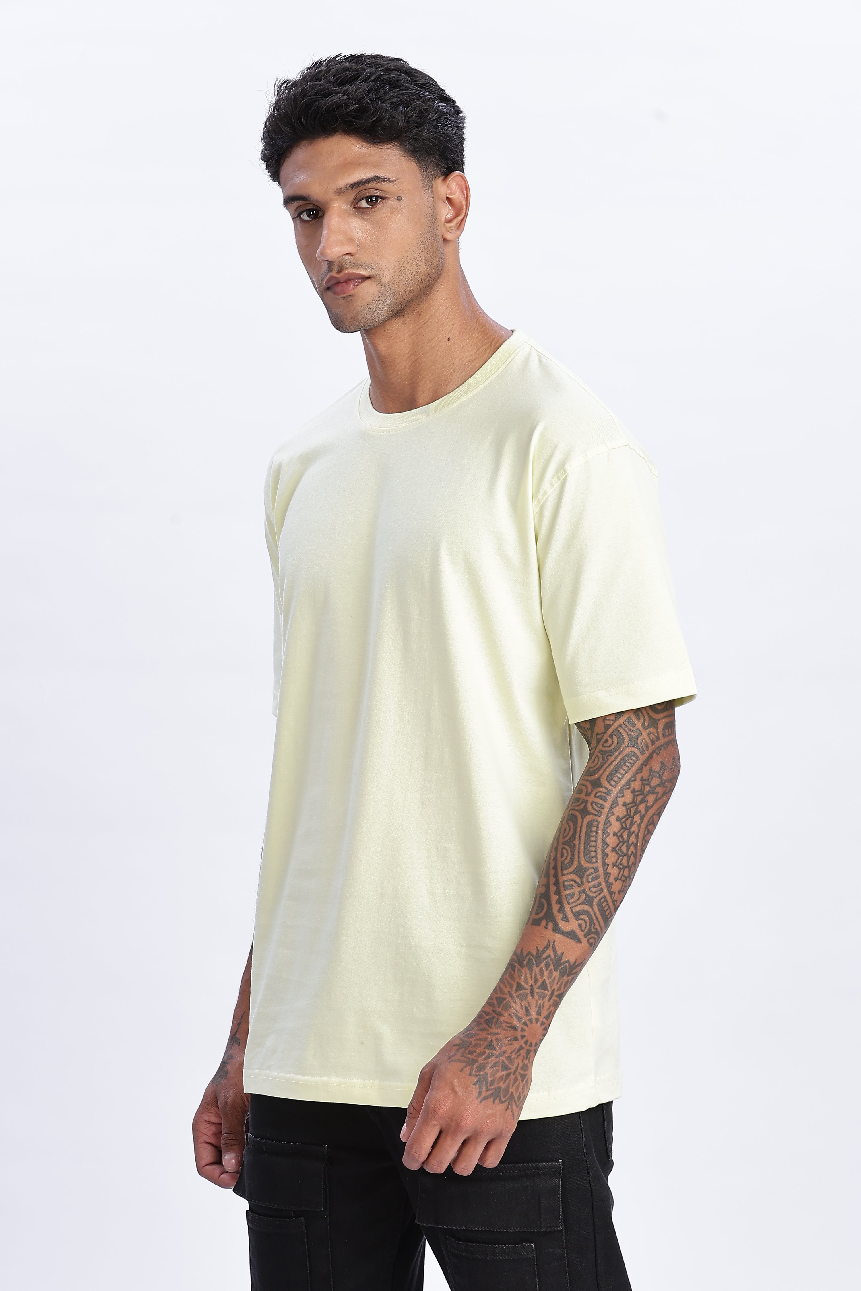 Men's Light Yellow Oversized T-Shirt