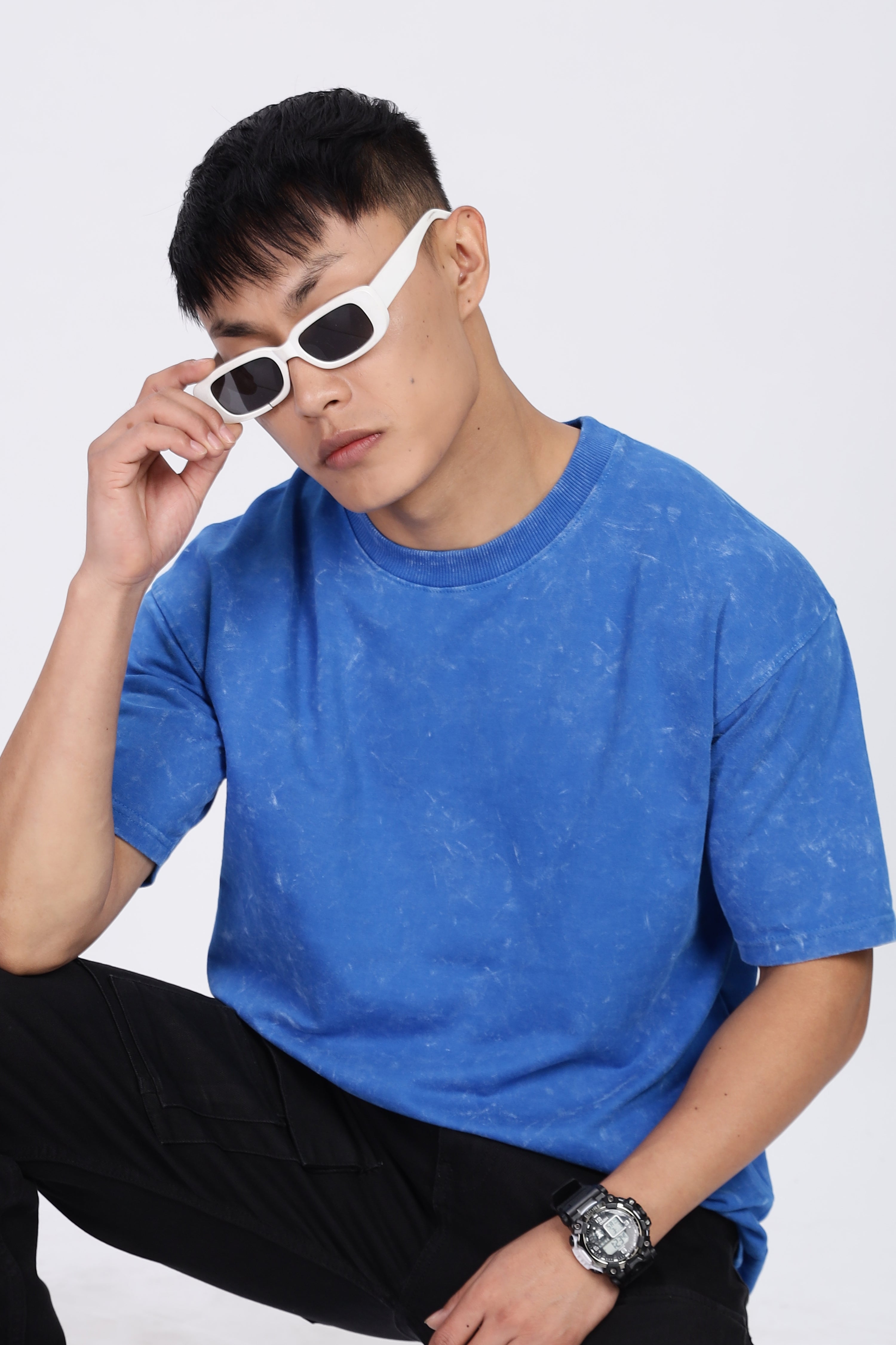 Blue Acid Washed Oversized T-Shirt
