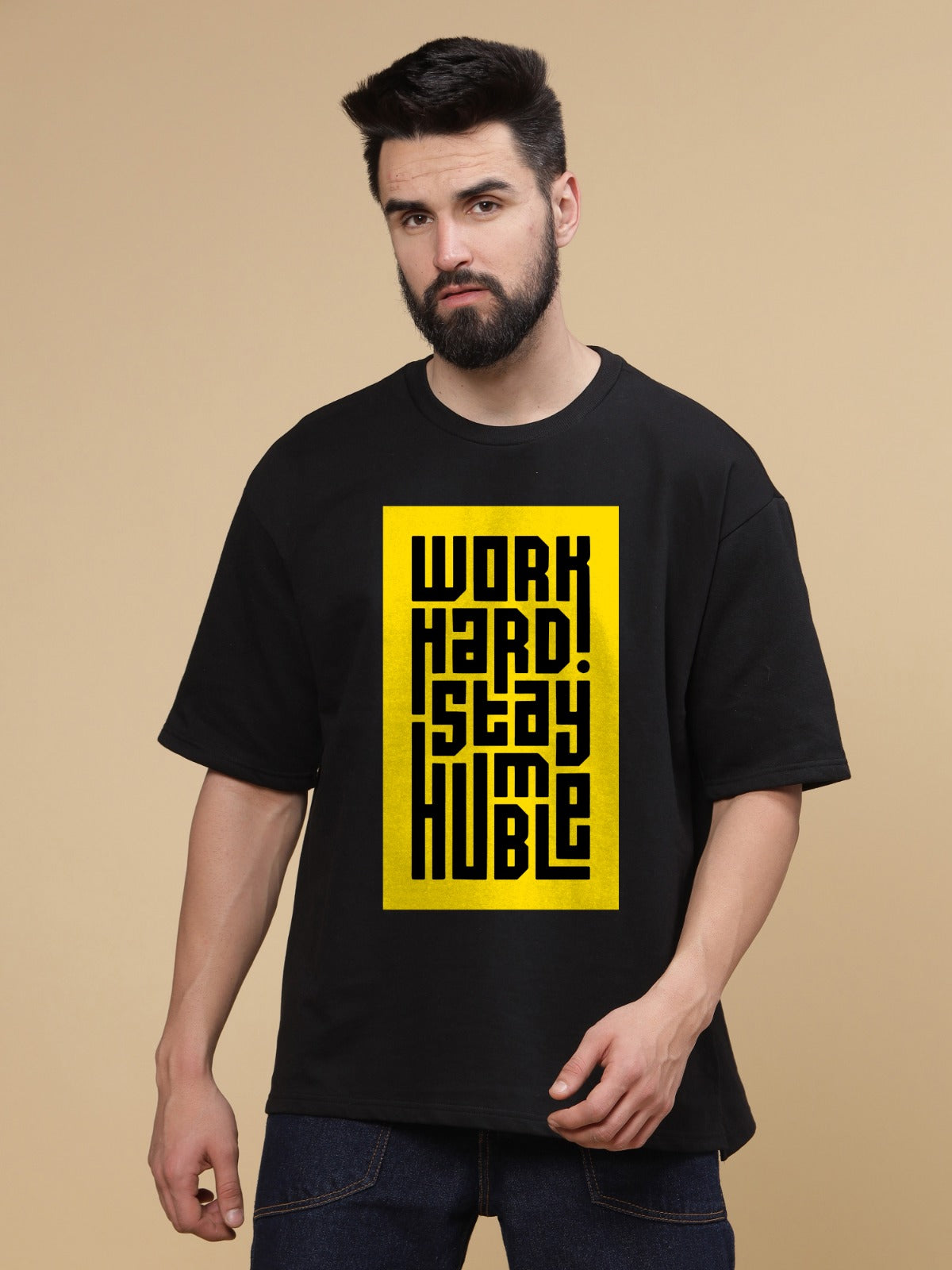 Work Hard Round Neck Oversized T-Shirt
