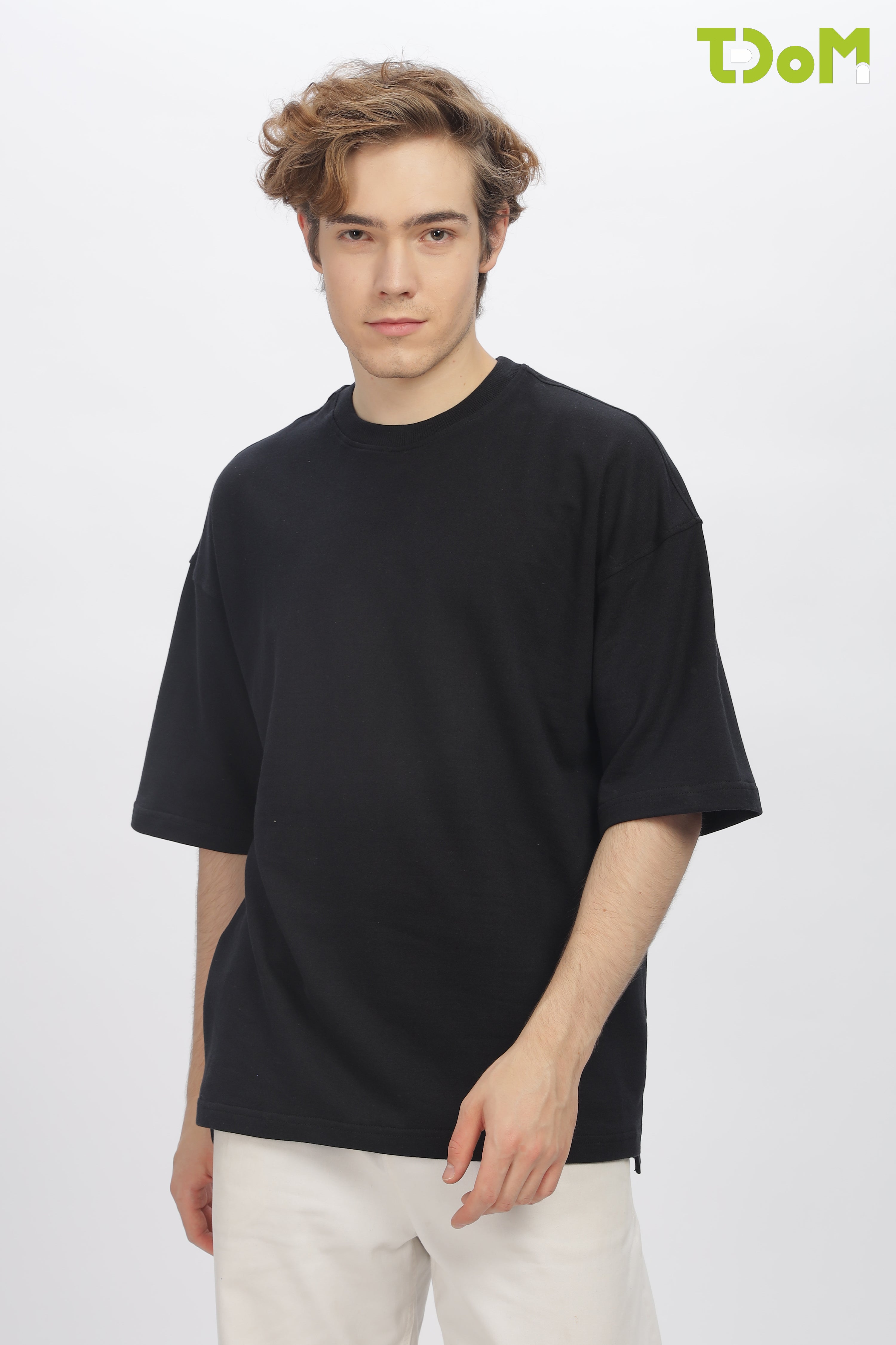 Black Round Neck Premium French Terry Oversized T-Shirt