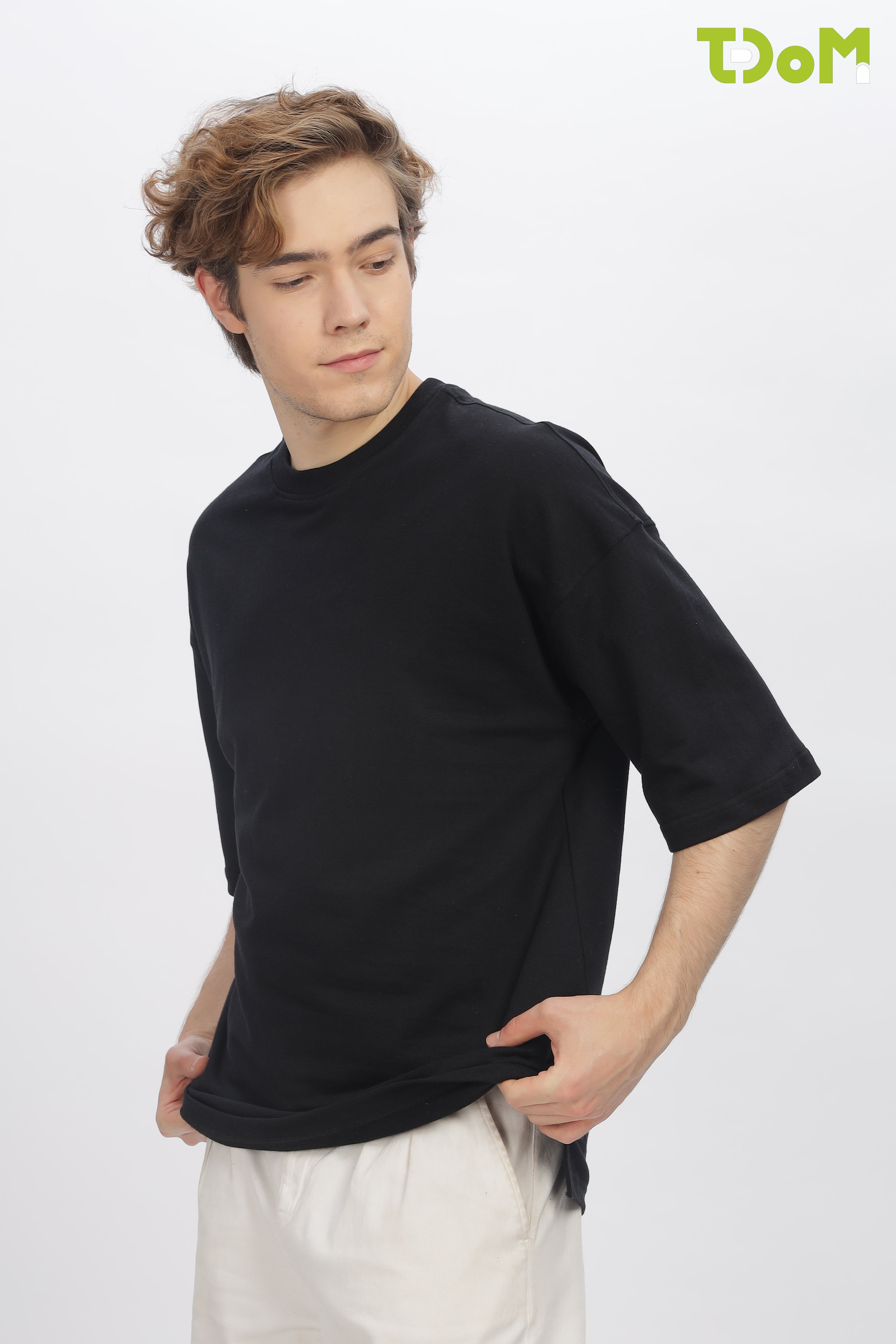 Black Round Neck Premium French Terry Oversized T-Shirt