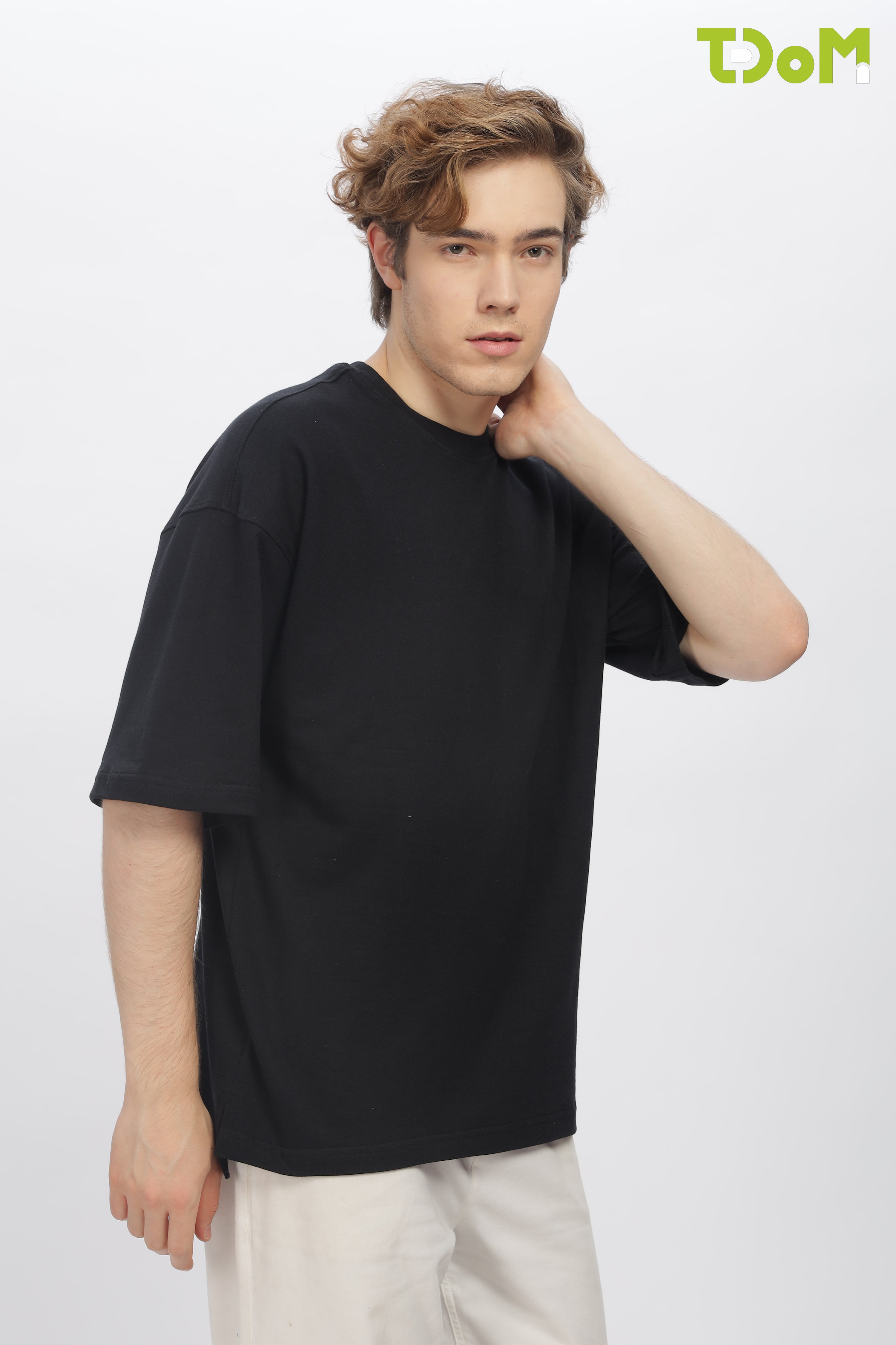 Black Round Neck Premium French Terry Oversized T-Shirt