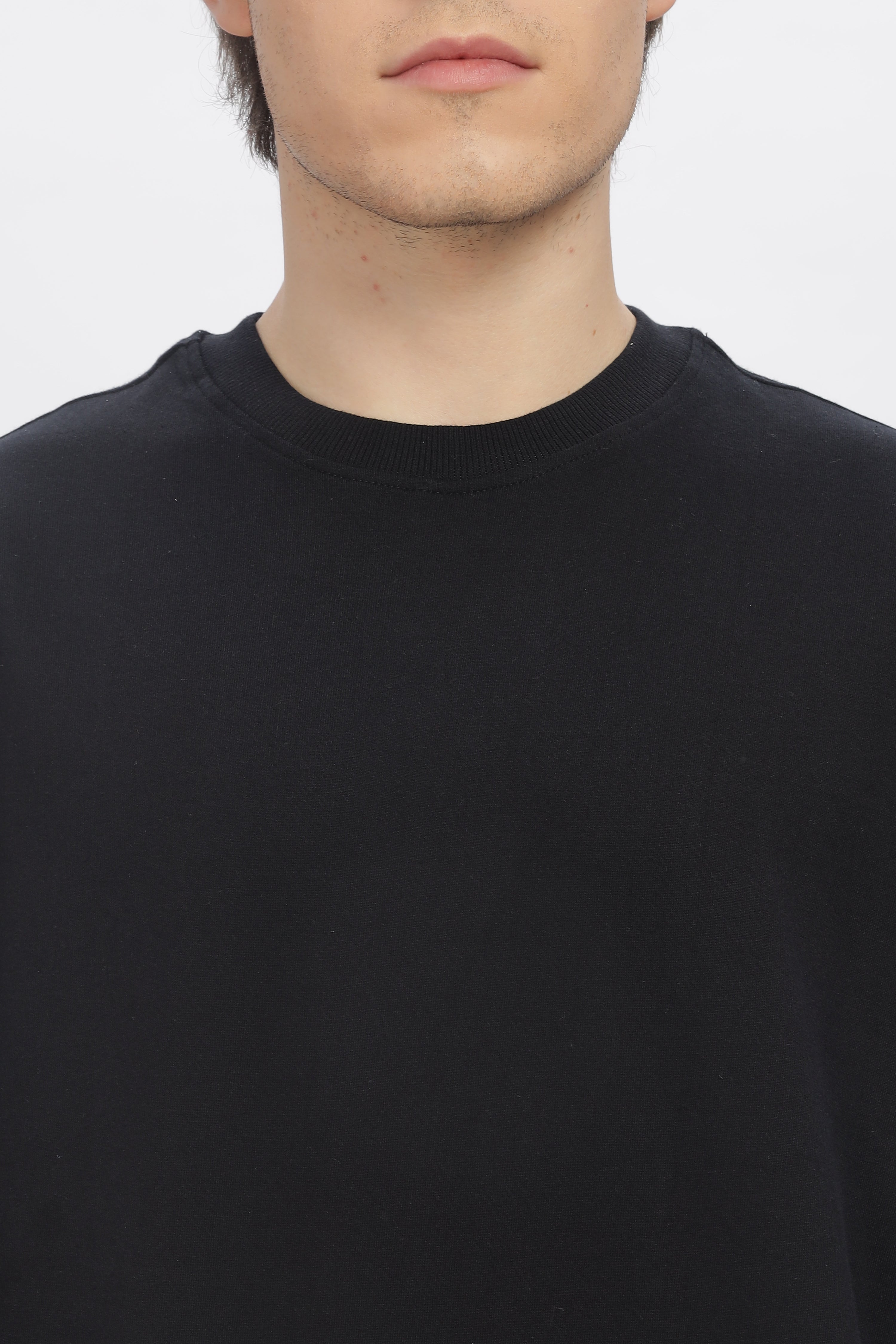 Black Round Neck Premium French Terry Oversized T-Shirt