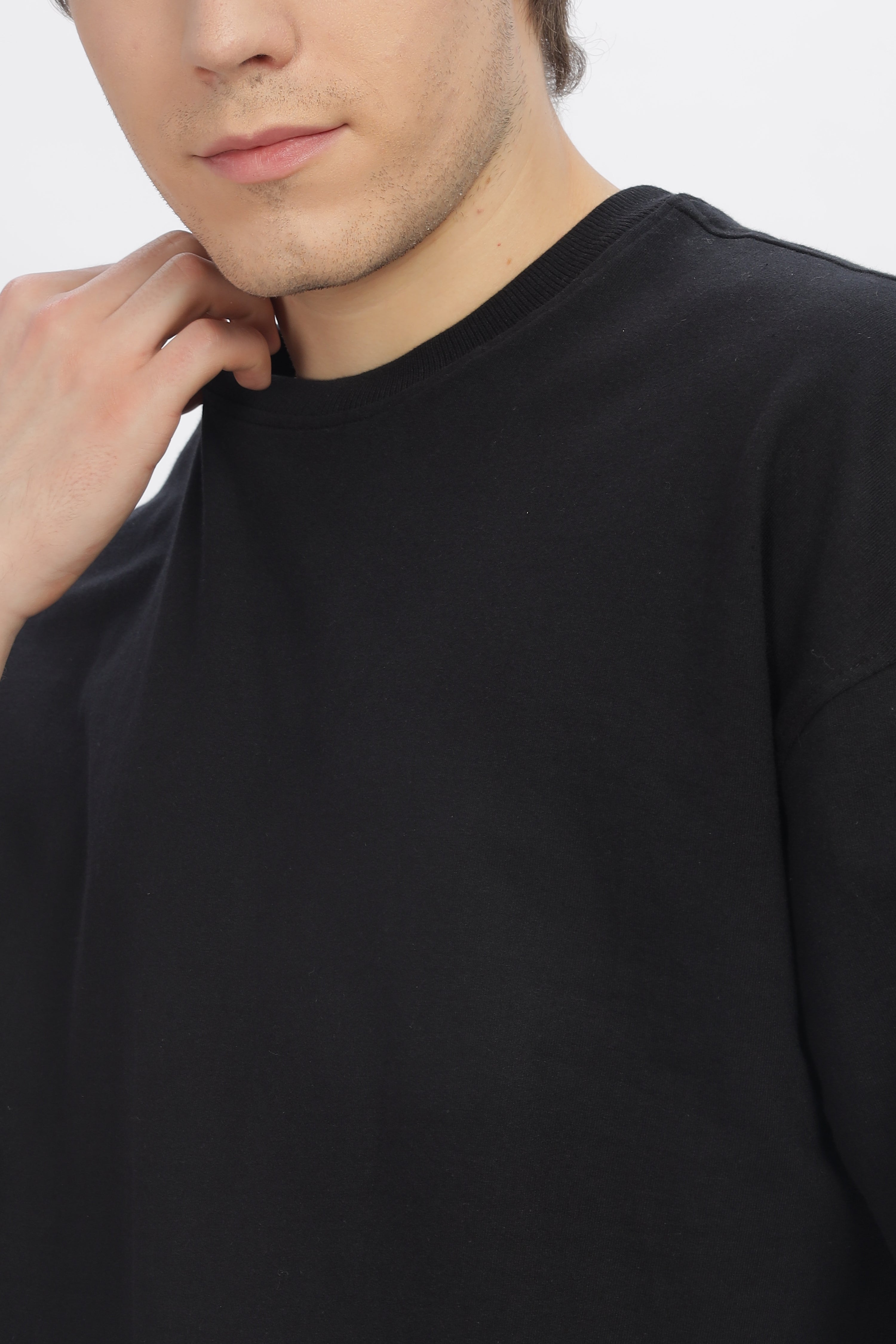 Black Round Neck Premium French Terry Oversized T-Shirt