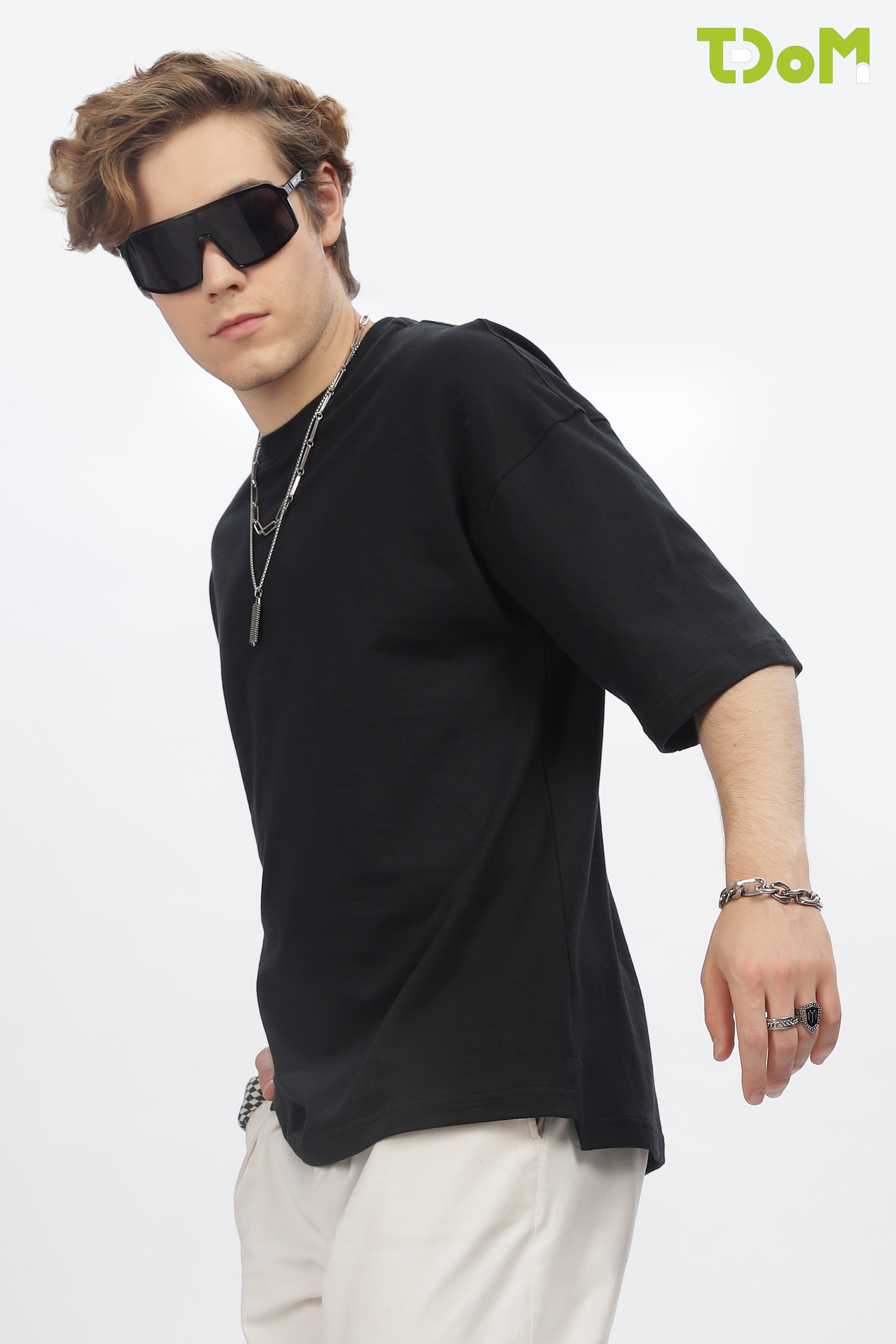 Black Round Neck Premium French Terry Oversized T-Shirt