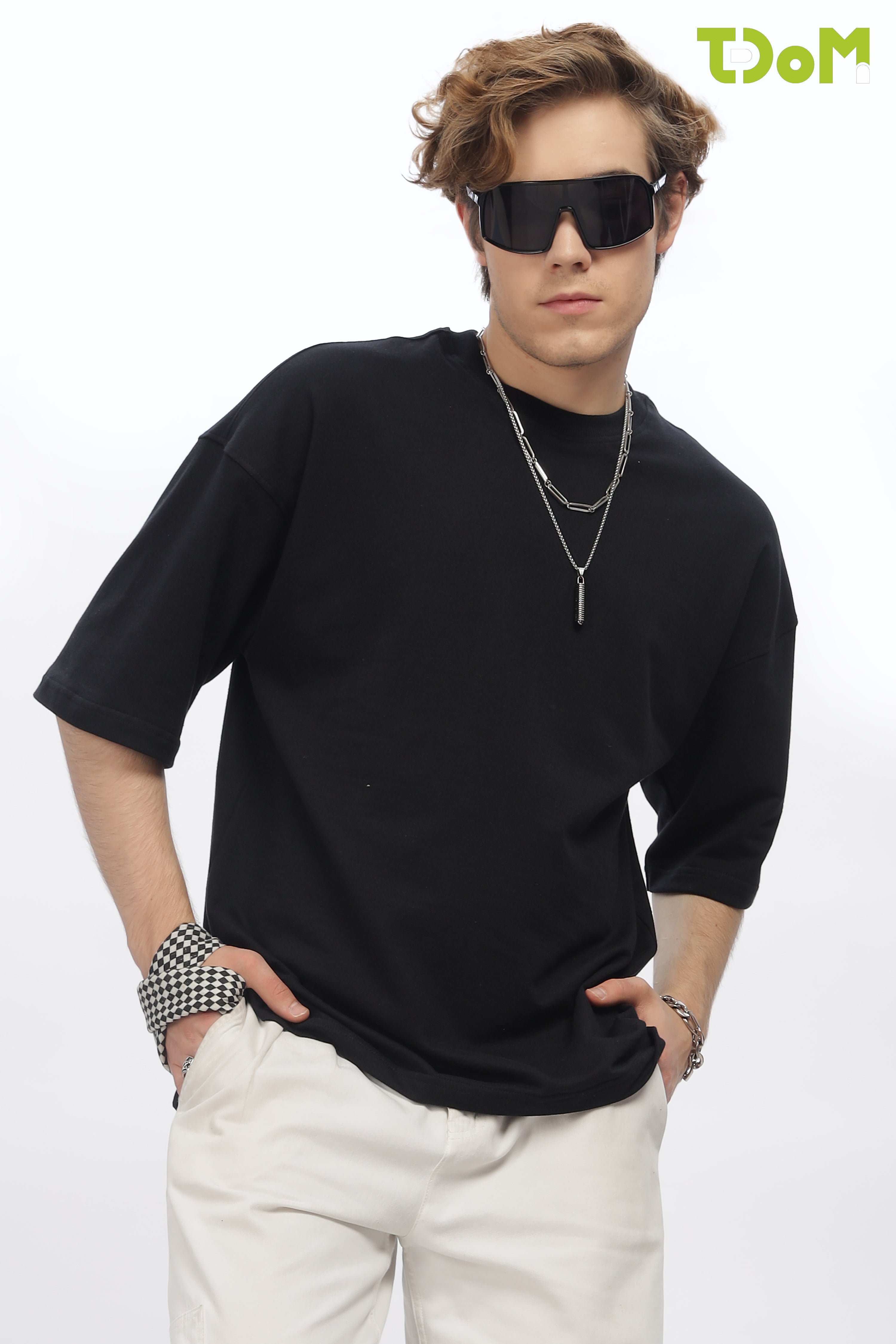Black Round Neck Premium French Terry Oversized T-Shirt