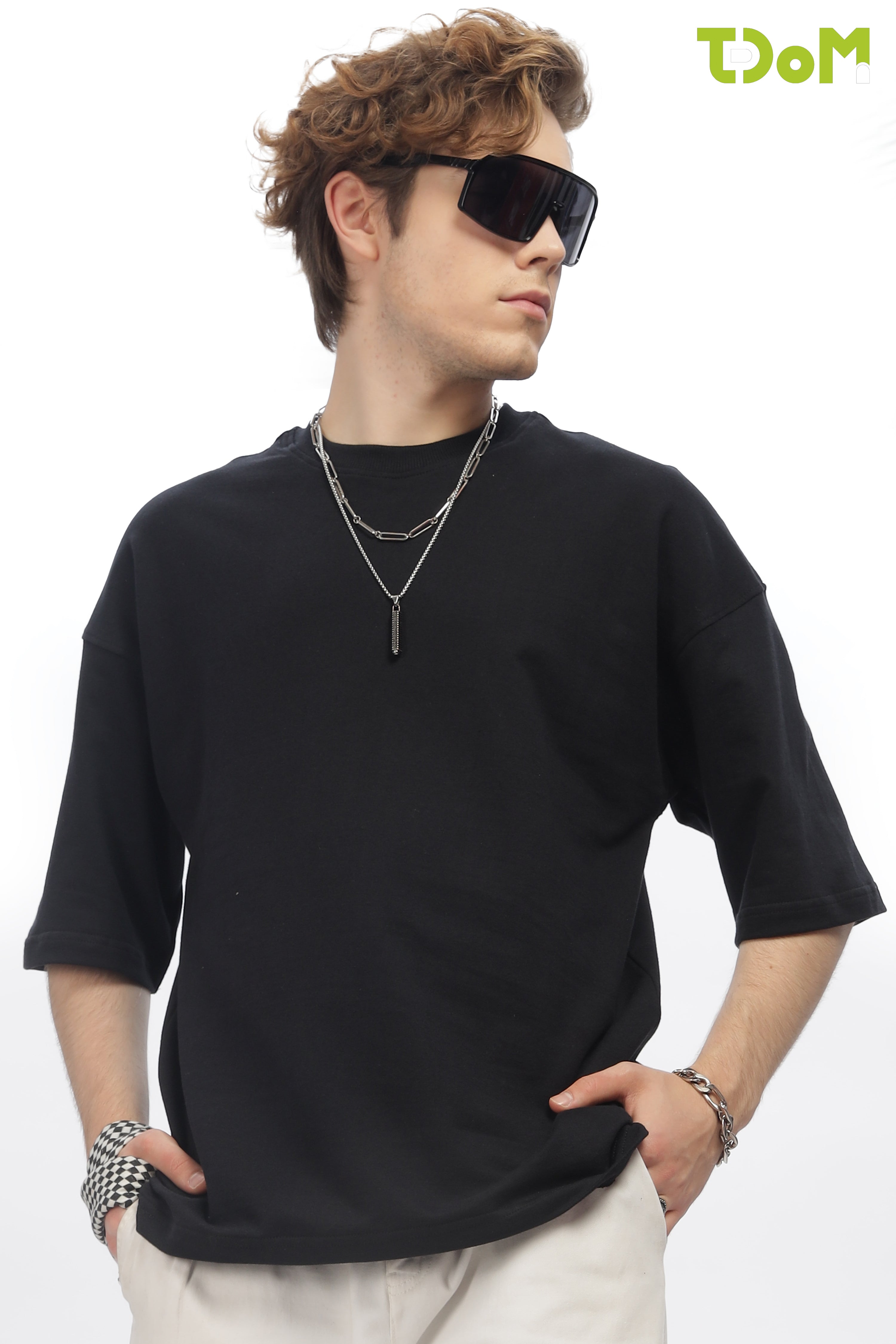 Black Round Neck Premium French Terry Oversized T-Shirt