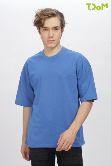 Blue Round Neck Premium French Terry Oversized T-Shirt