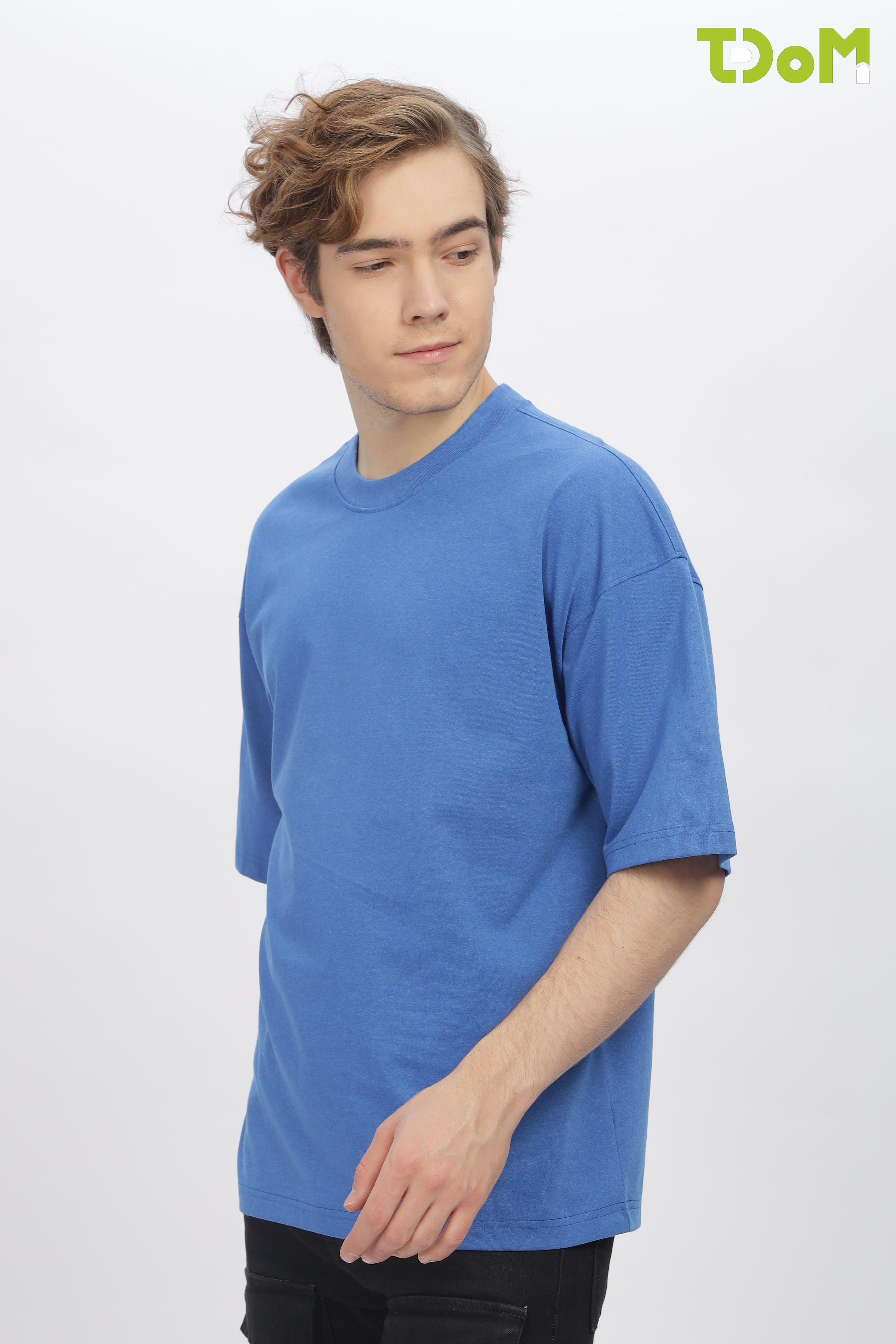 Blue Round Neck Premium French Terry Oversized T-Shirt