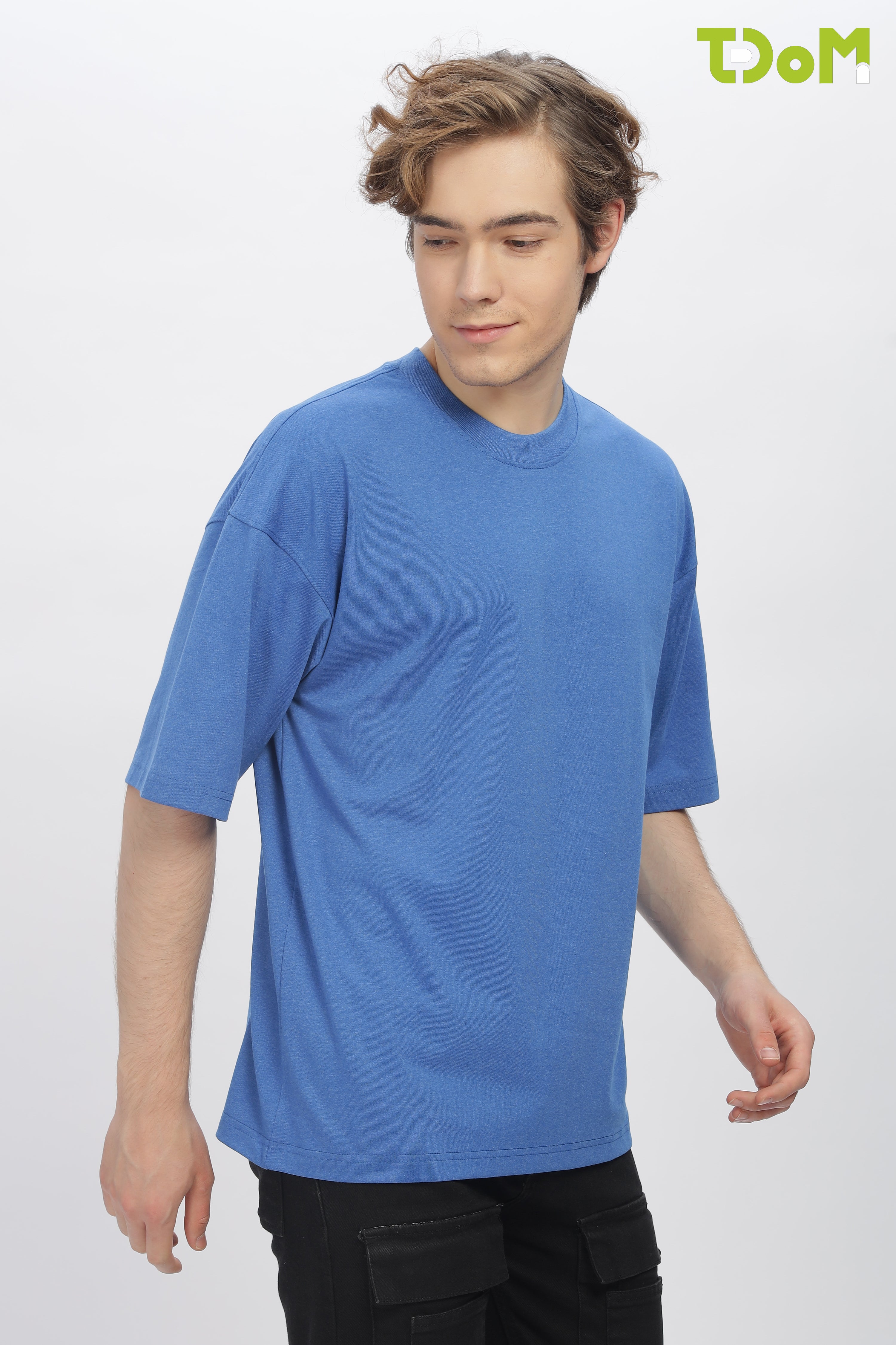 Blue Round Neck Premium French Terry Oversized T-Shirt