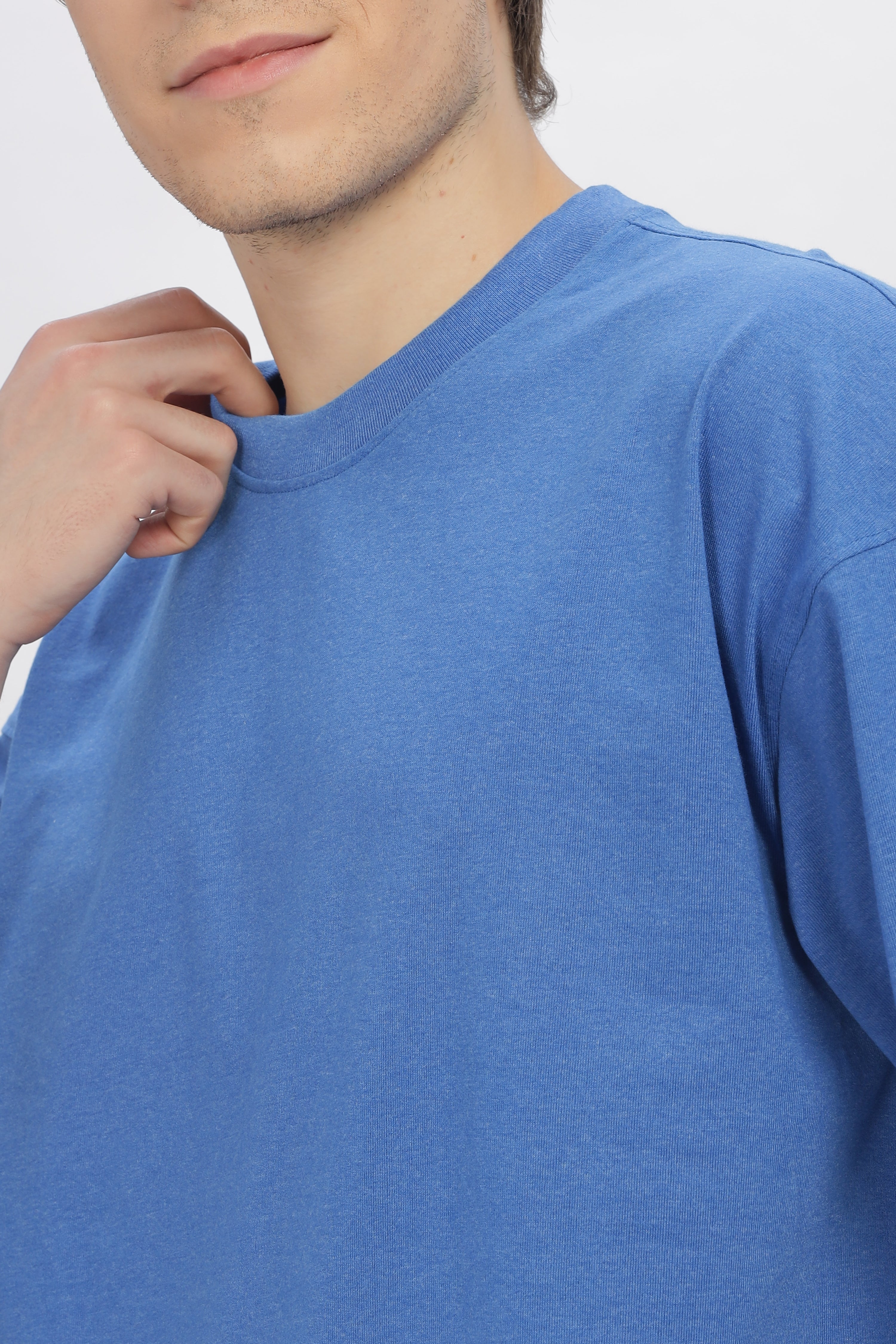 Blue Round Neck Premium French Terry Oversized T-Shirt
