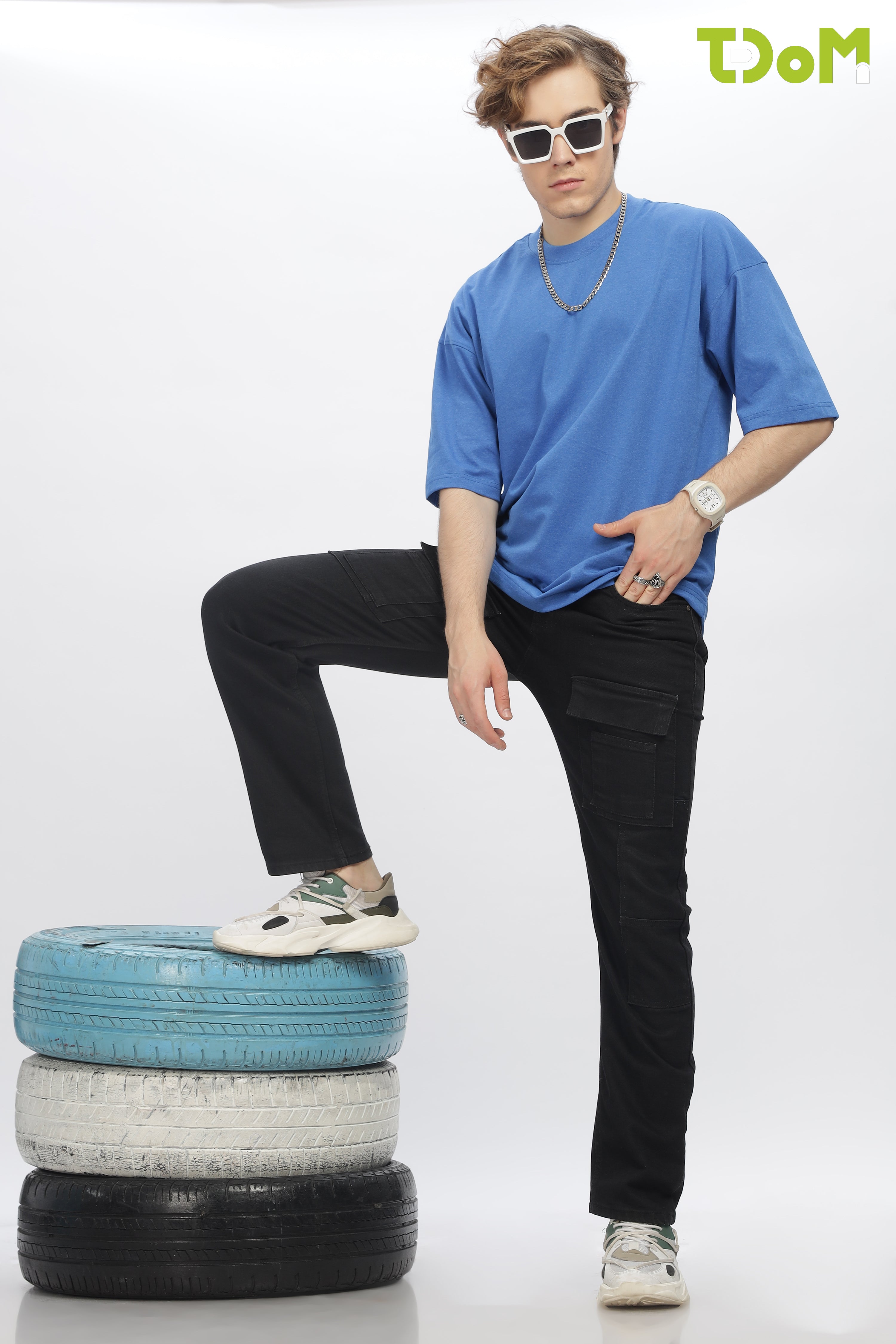 Blue Round Neck Premium French Terry Oversized T-Shirt