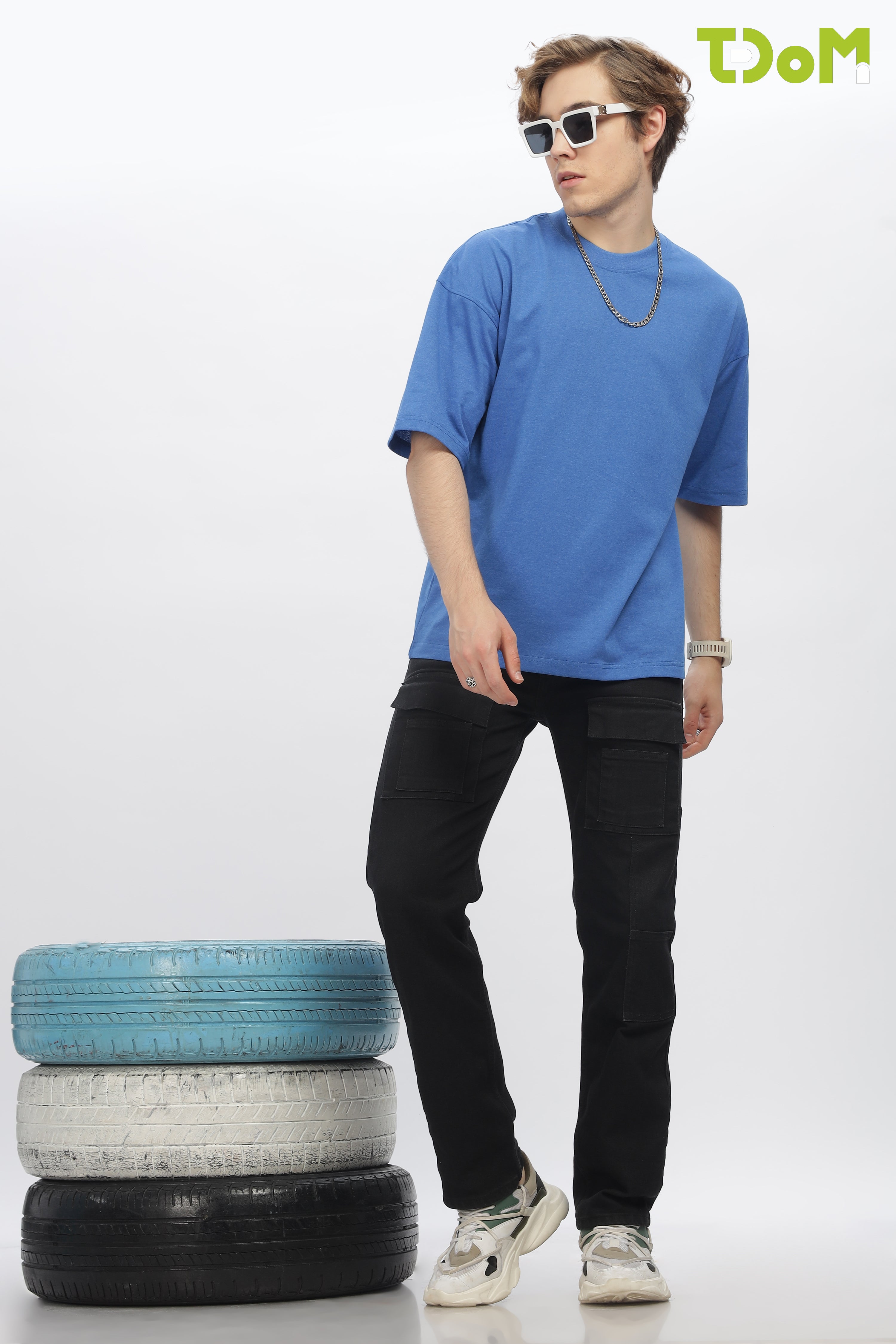 Blue Round Neck Premium French Terry Oversized T-Shirt