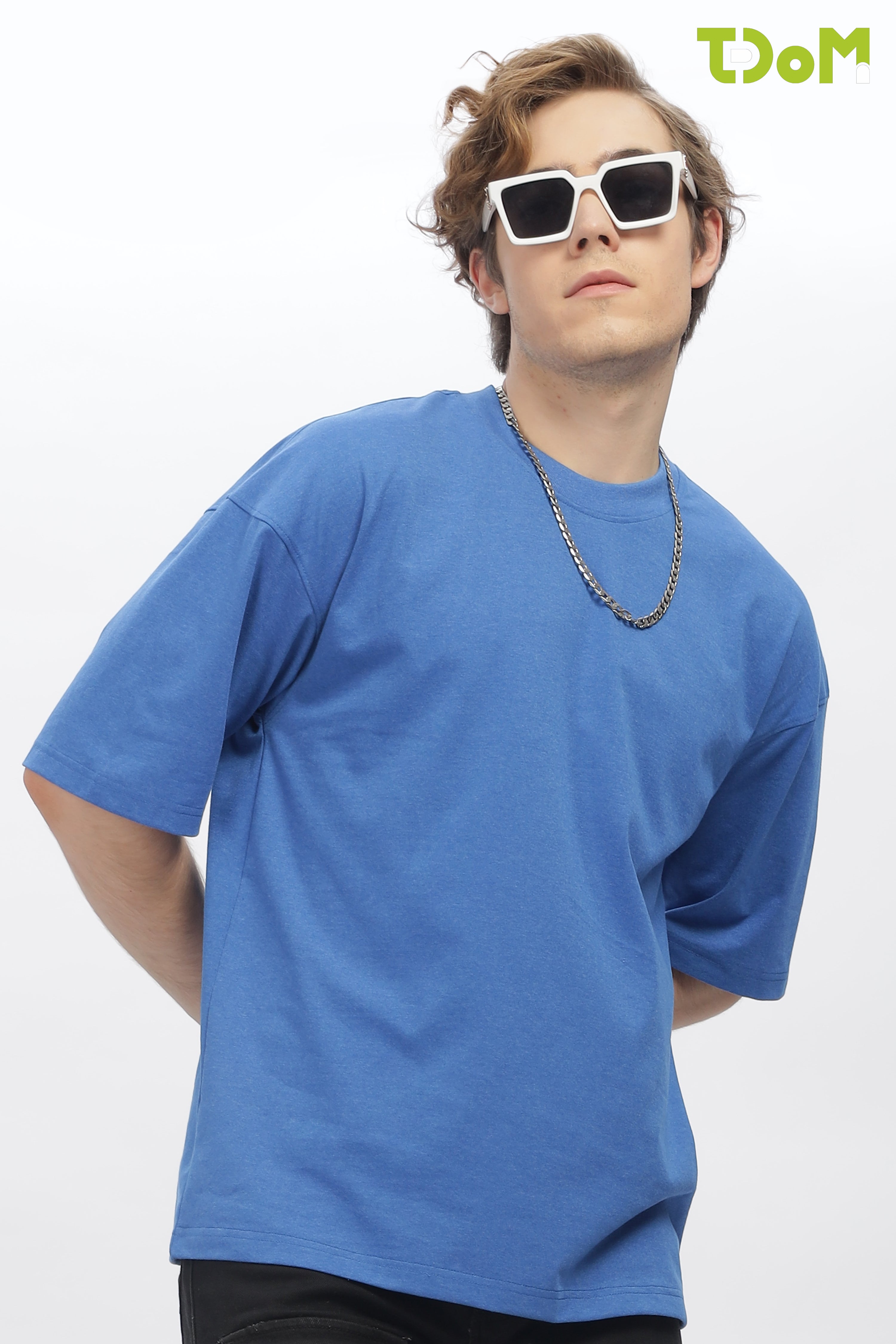 Blue Round Neck Premium French Terry Oversized T-Shirt
