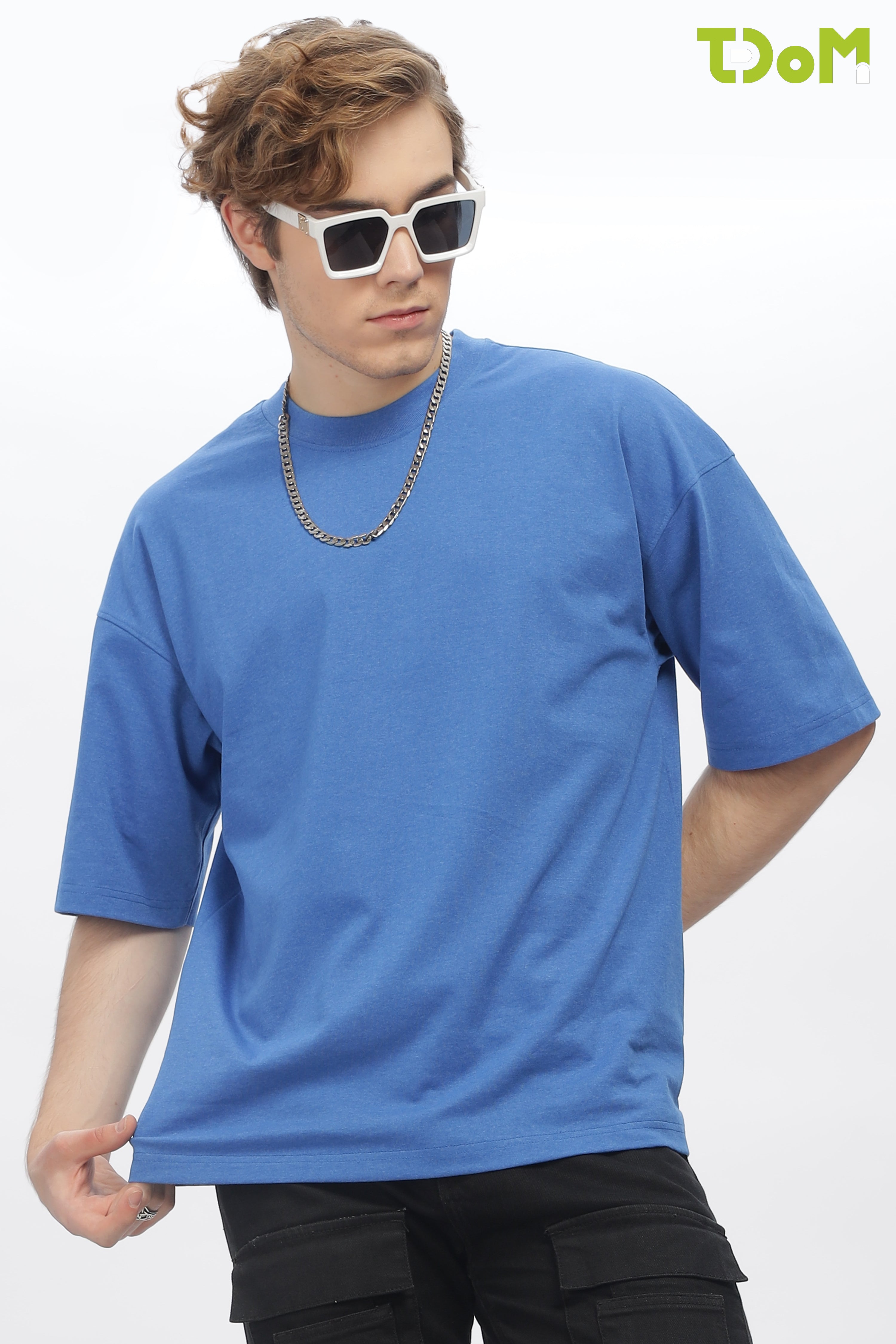 Blue Round Neck Premium French Terry Oversized T-Shirt