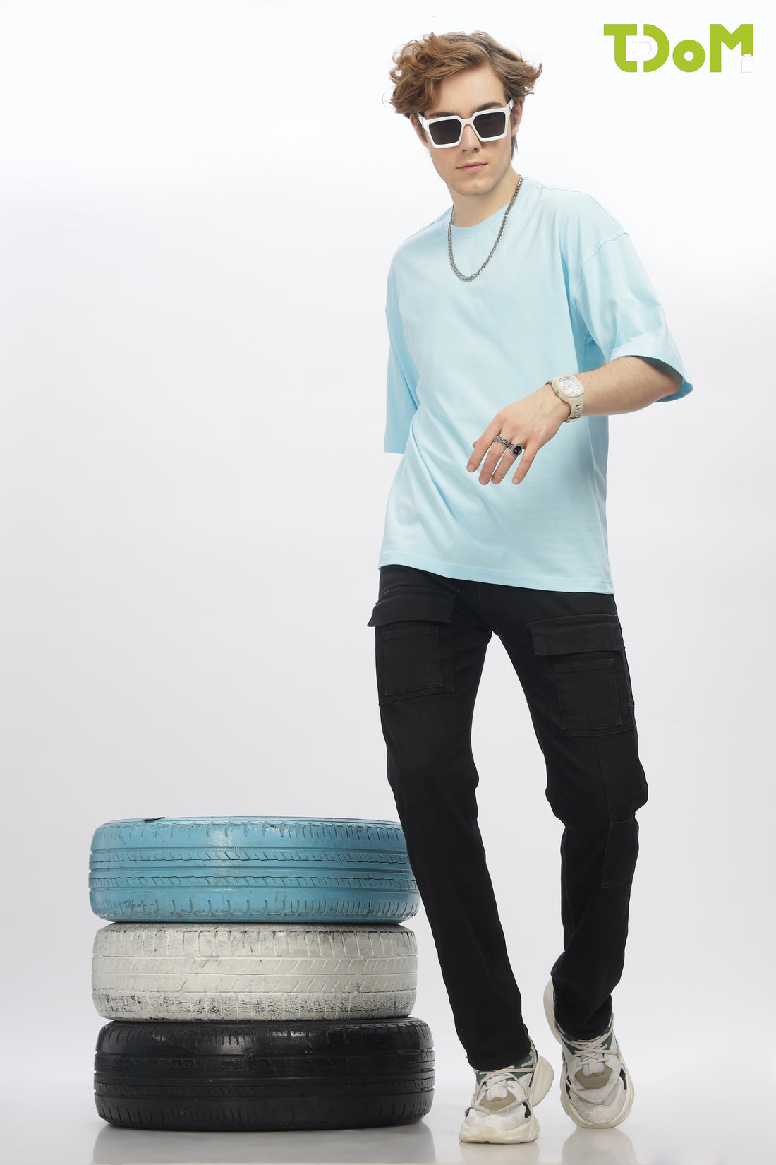 Light Blue Round Neck Premium French Terry Oversized T-Shirt
