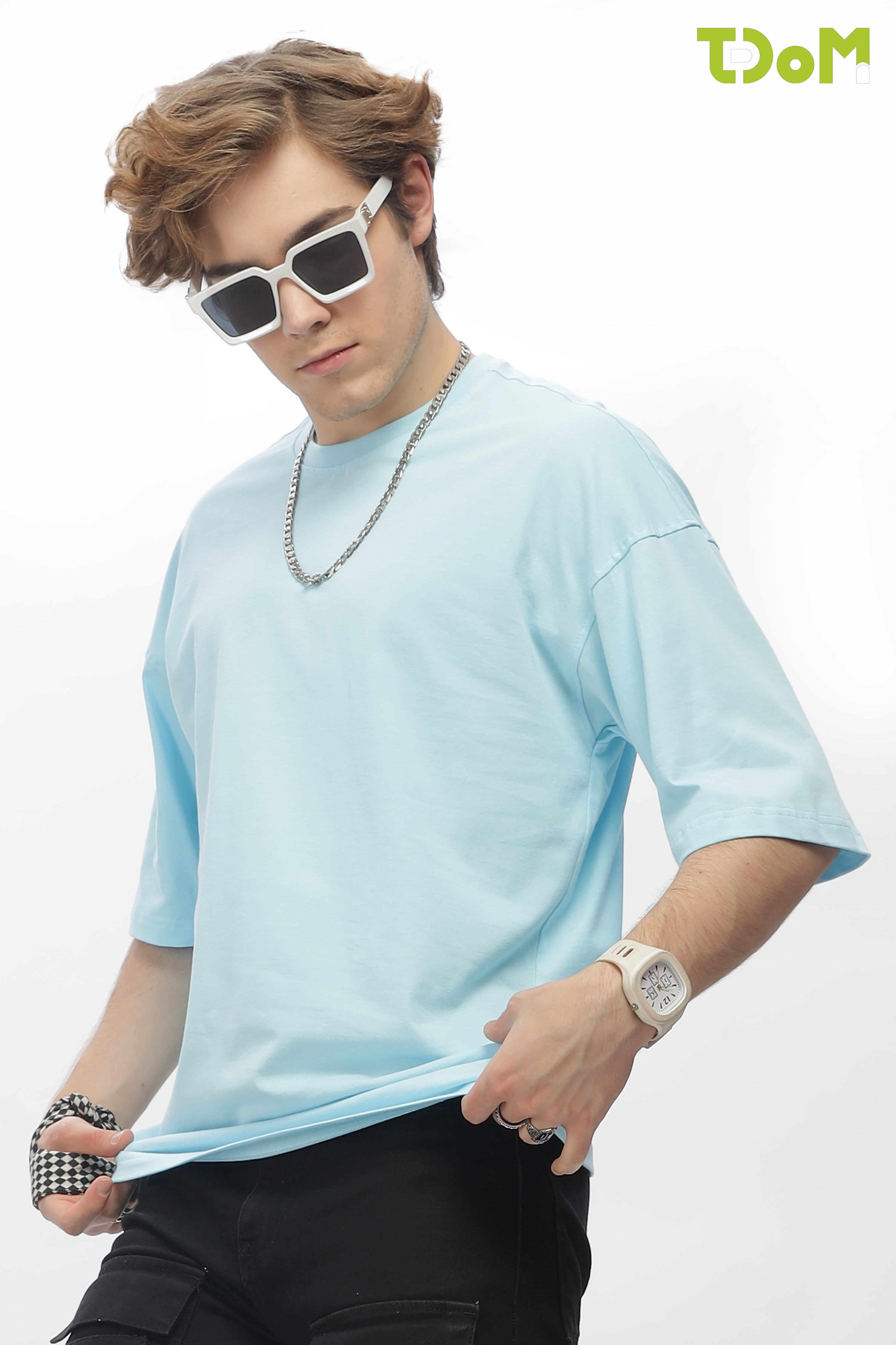 Light Blue Round Neck Premium French Terry Oversized T-Shirt