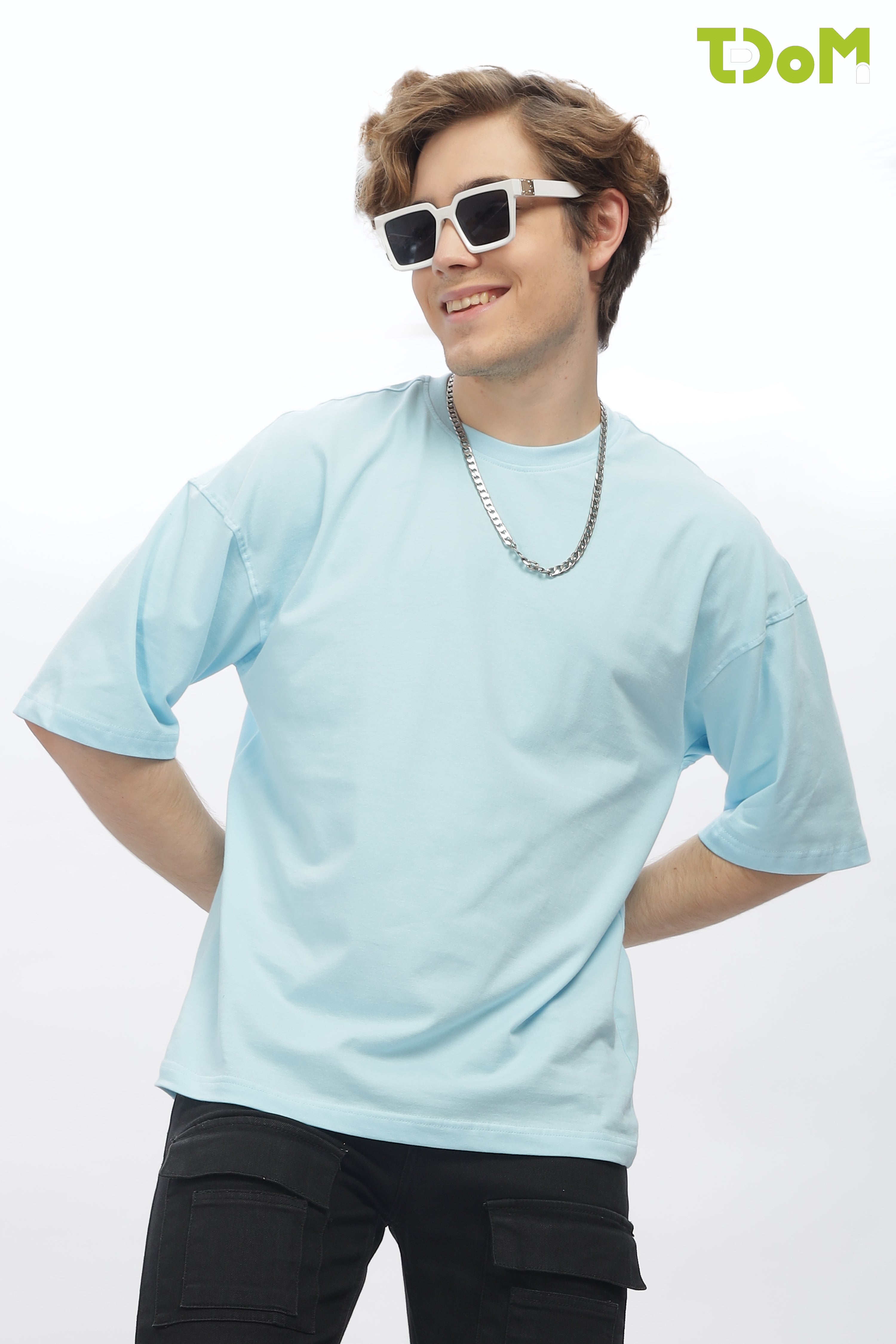 Light Blue Round Neck Premium French Terry Oversized T-Shirt