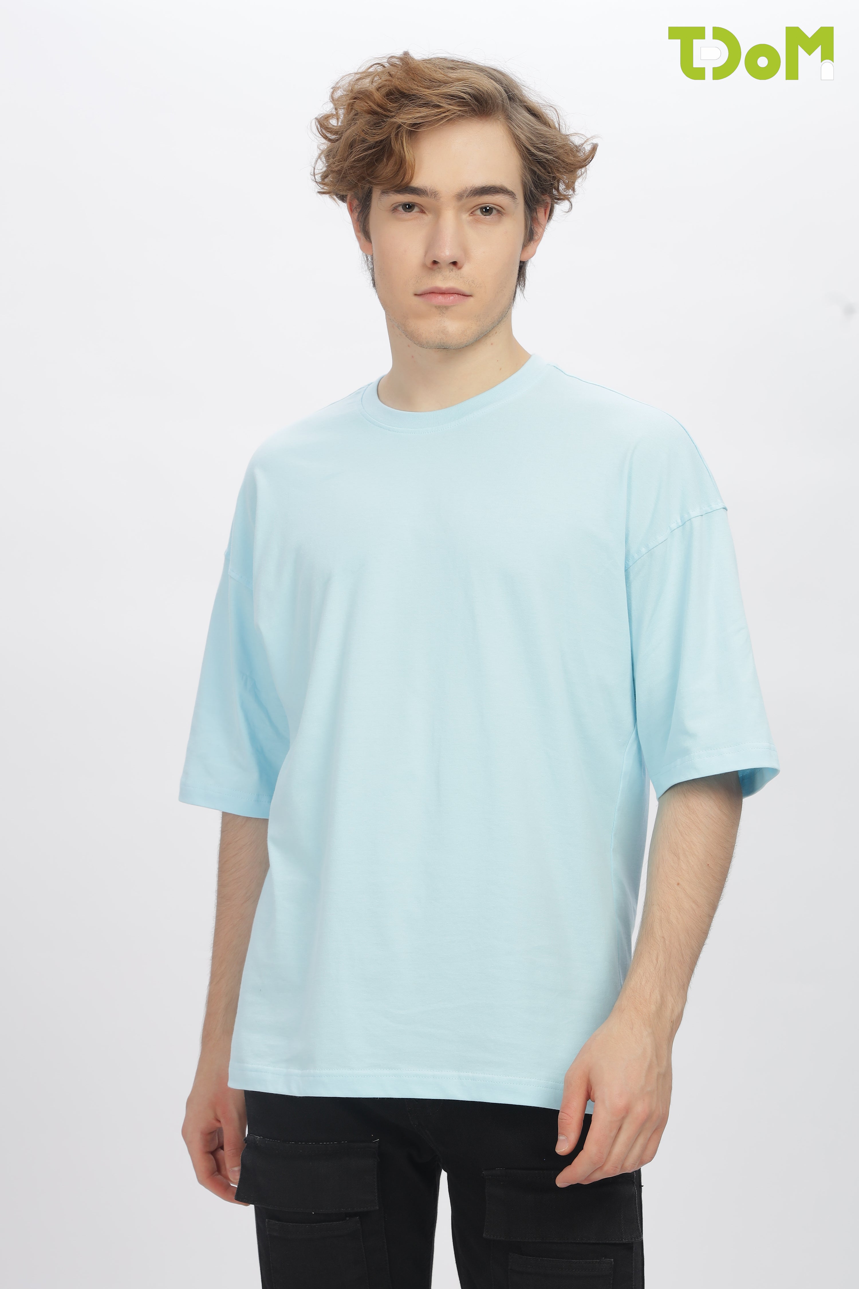 Light Blue Round Neck Premium French Terry Oversized T-Shirt