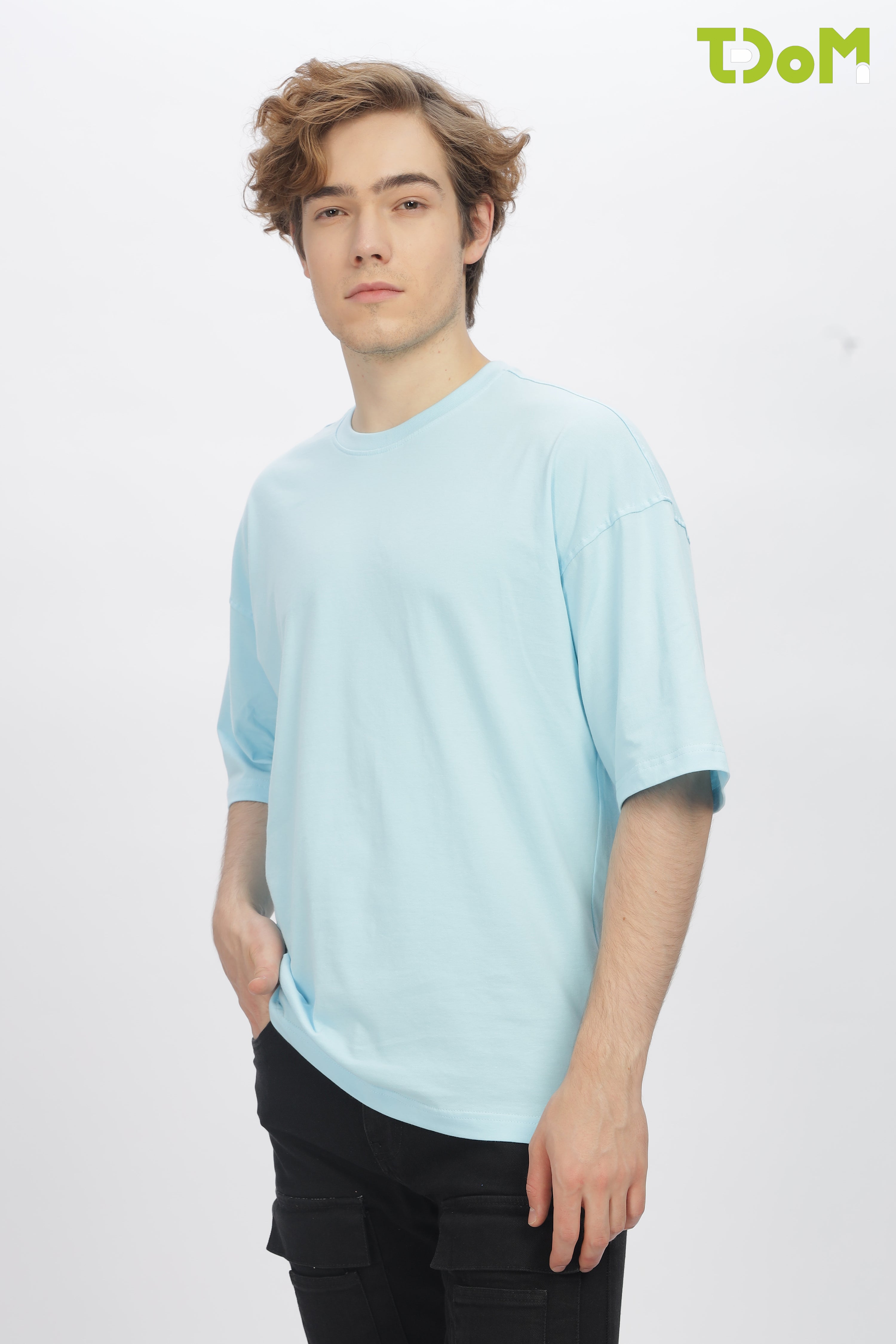 Light Blue Round Neck Premium French Terry Oversized T-Shirt
