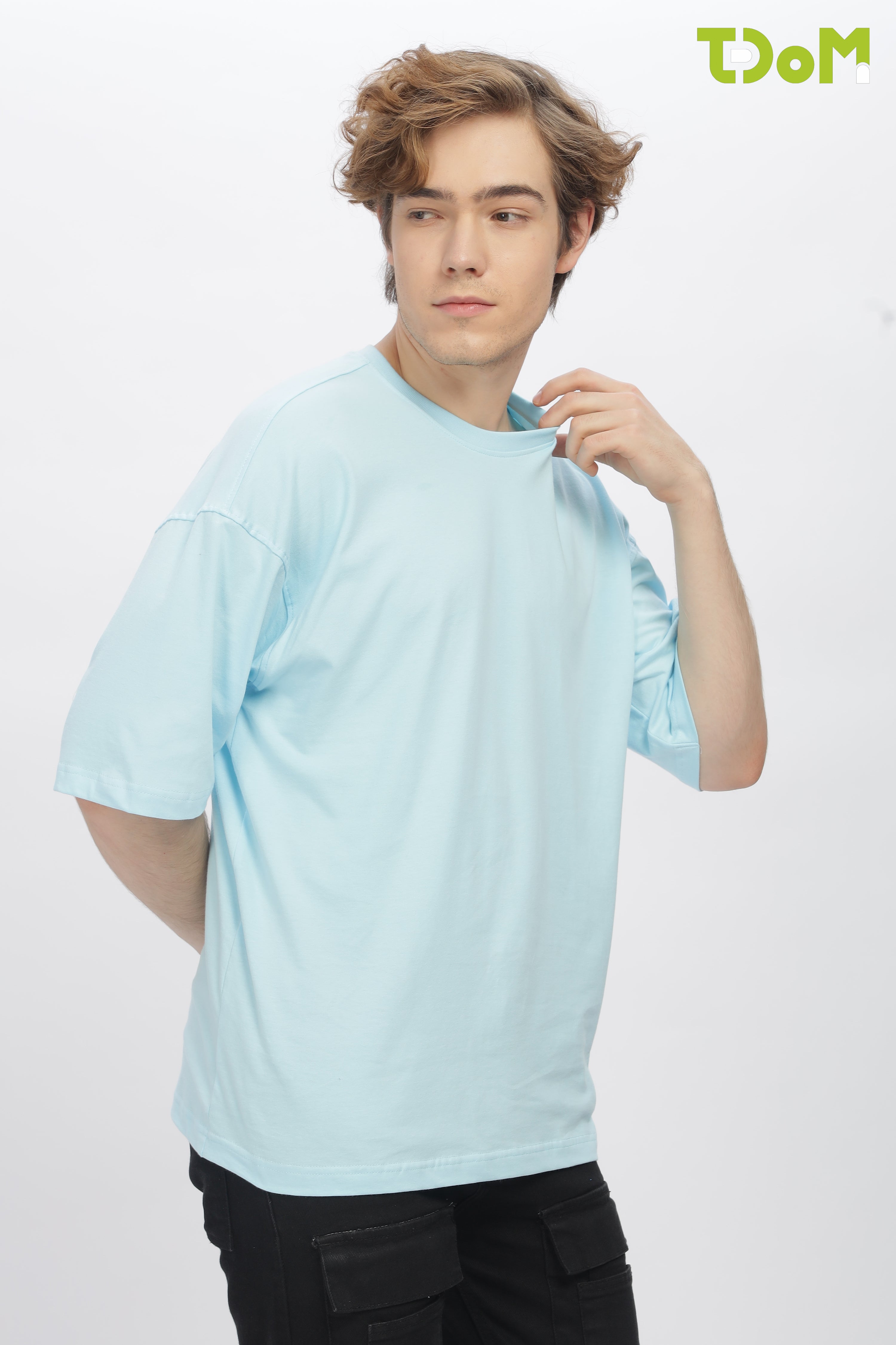 Light Blue Round Neck Premium French Terry Oversized T-Shirt