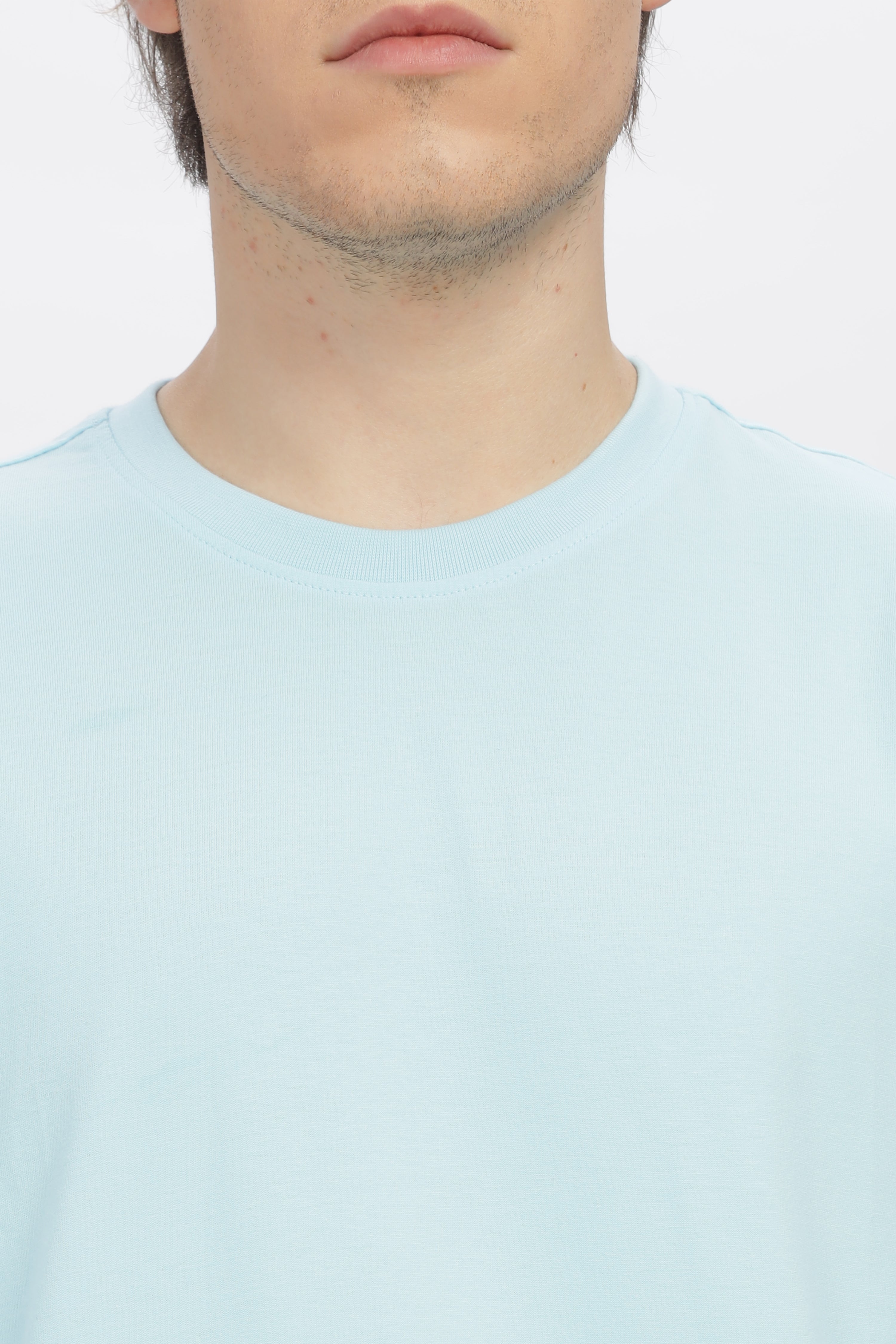 Light Blue Round Neck Premium French Terry Oversized T-Shirt