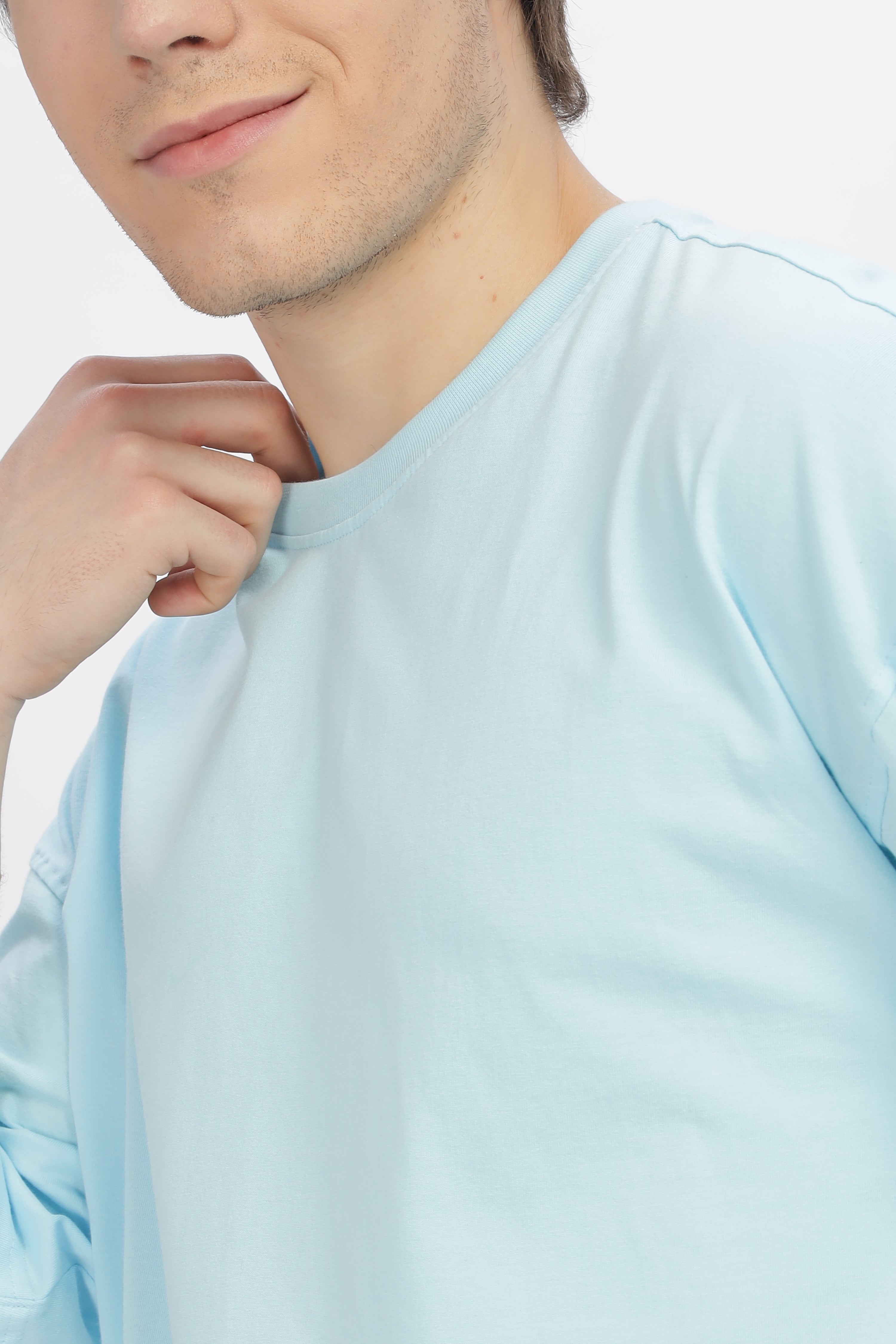 Light Blue Round Neck Premium French Terry Oversized T-Shirt