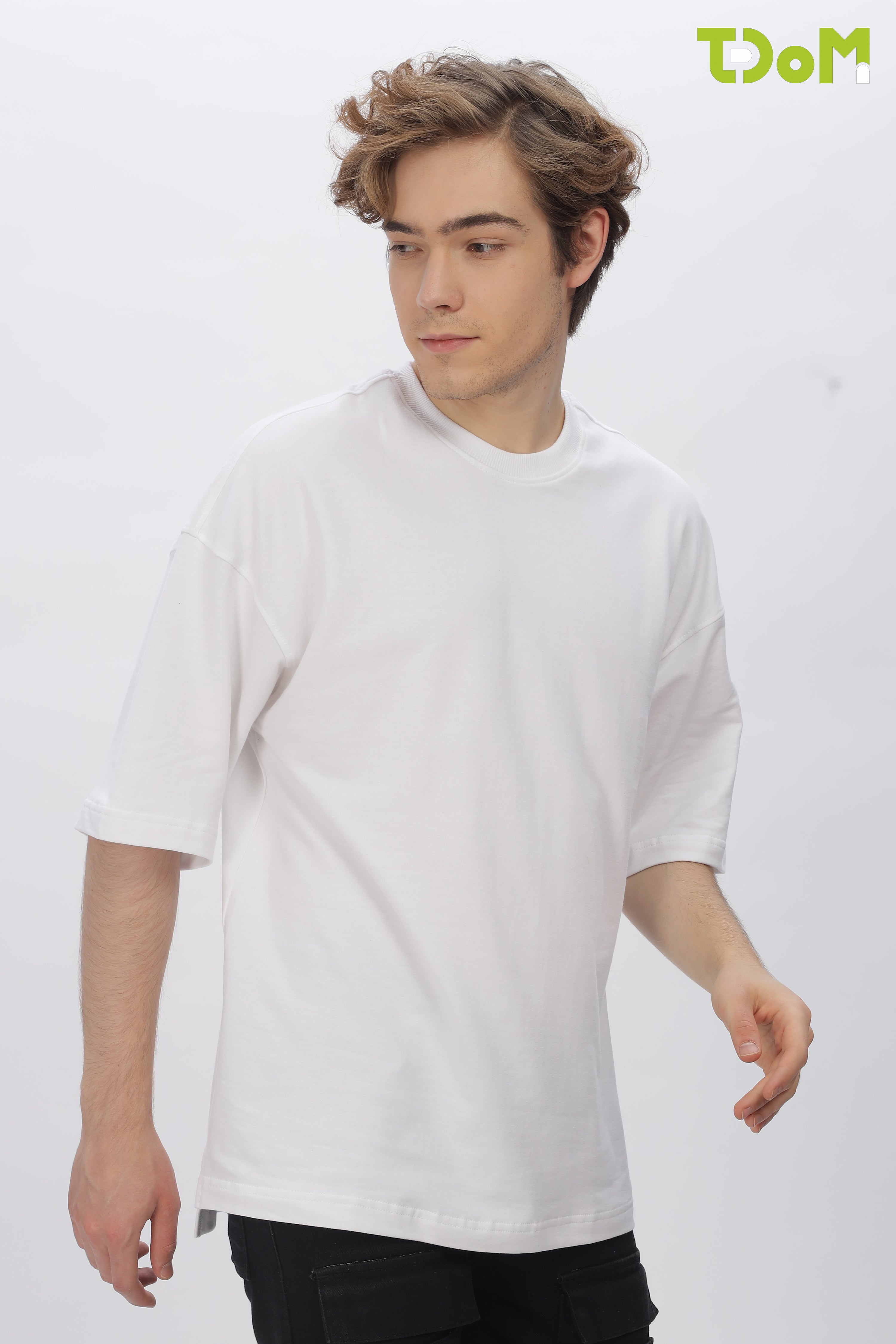 White Round Neck Premium French Terry Oversized T-Shirt