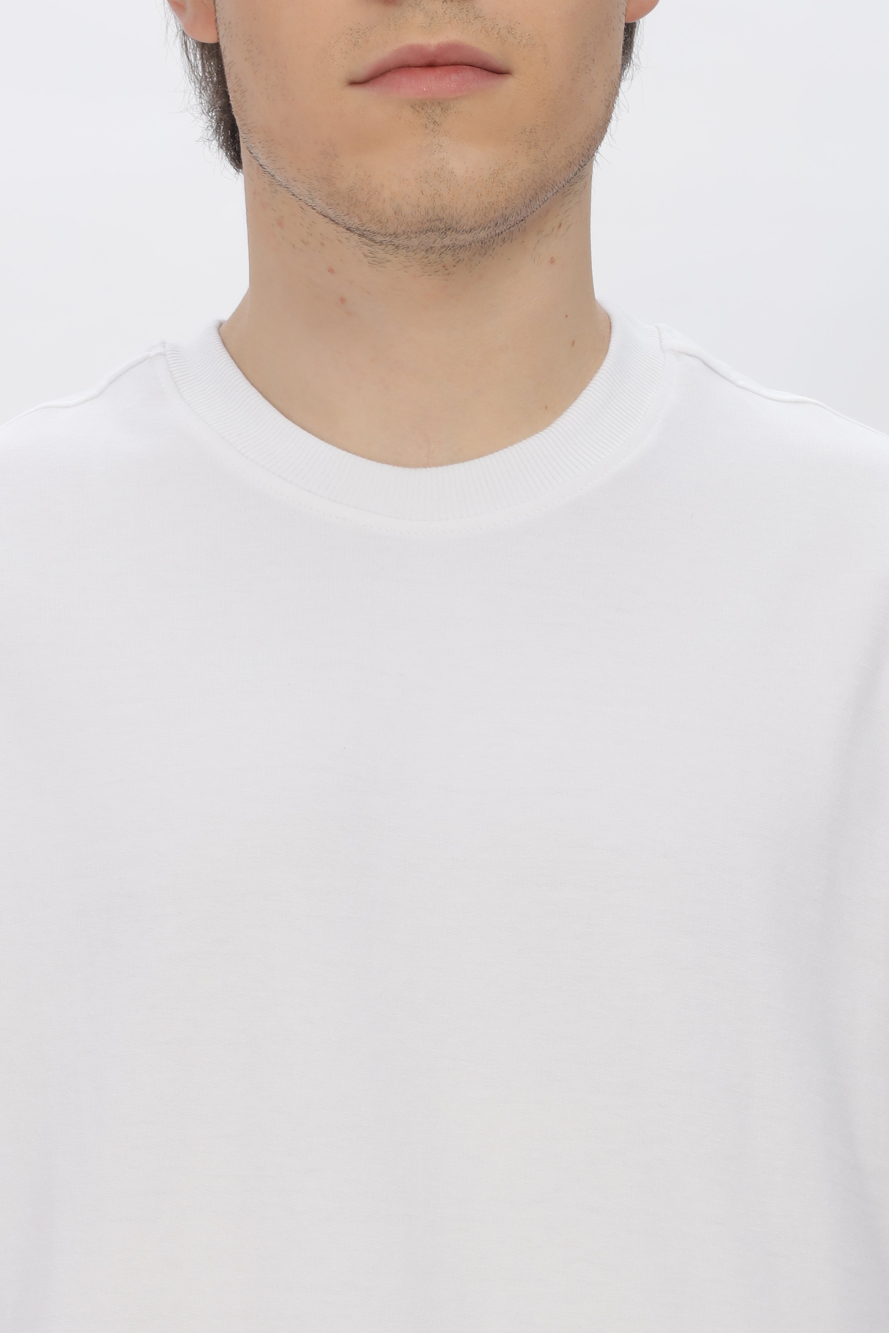 White Round Neck Premium French Terry Oversized T-Shirt