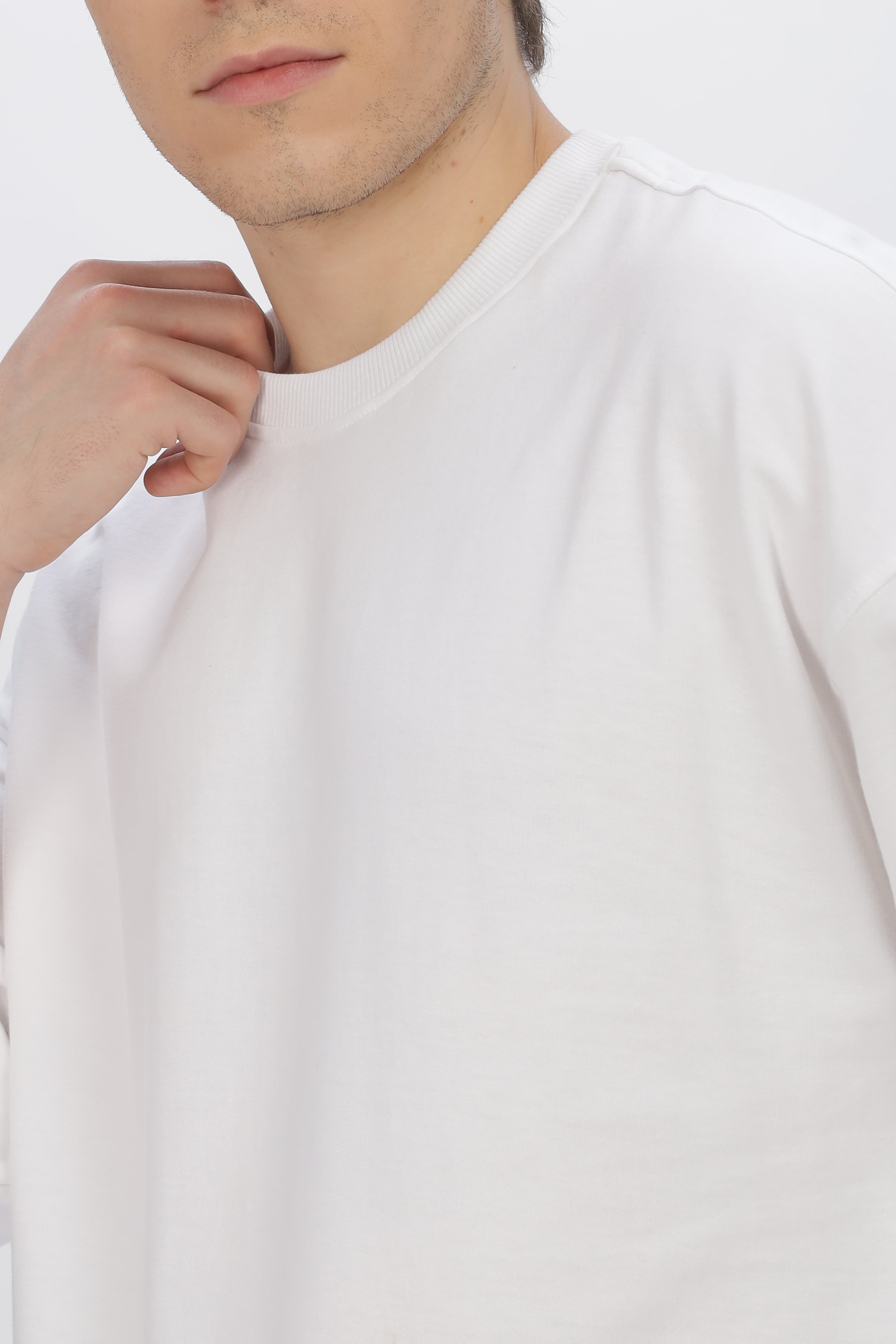 White Round Neck Premium French Terry Oversized T-Shirt