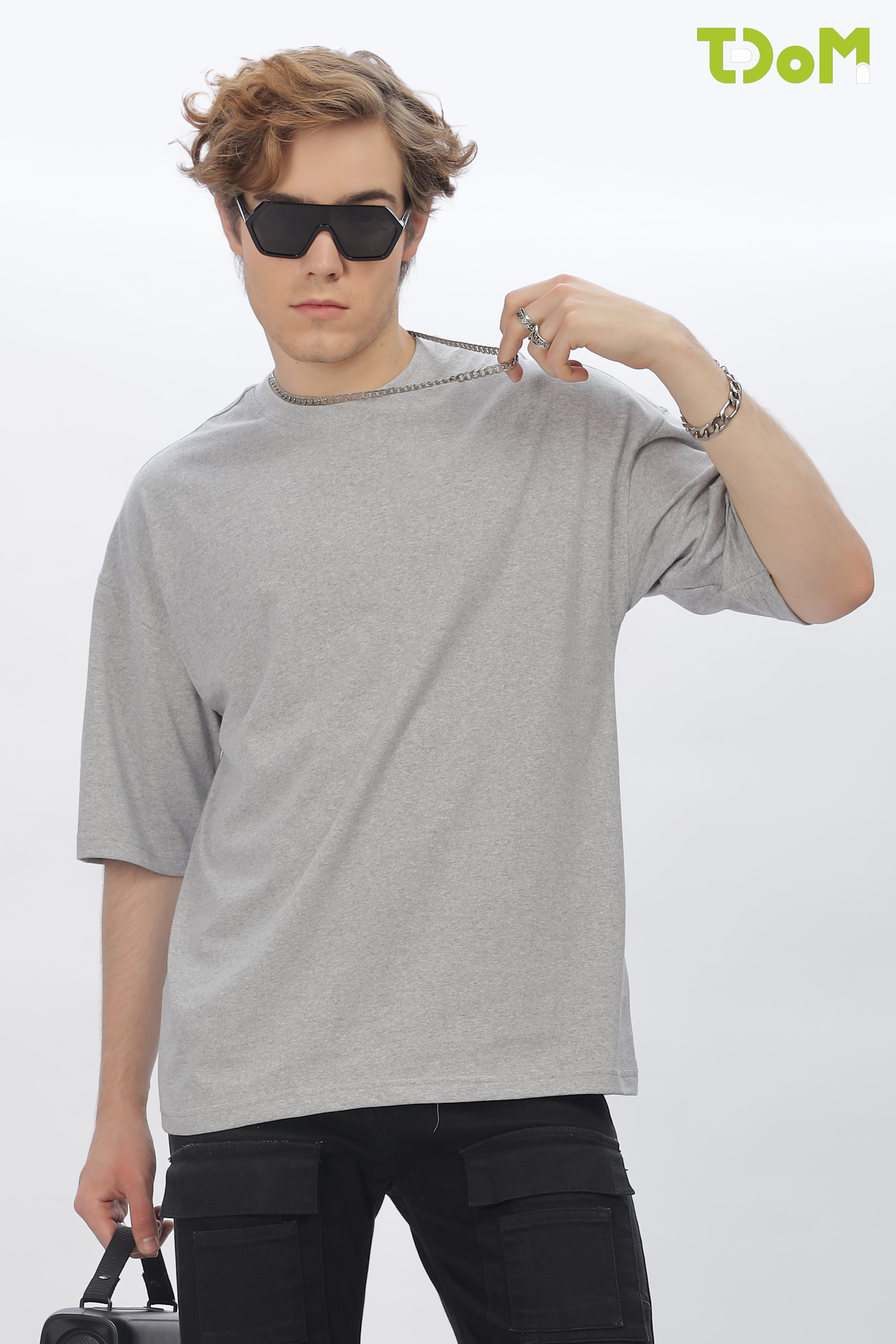 Grey Round Neck Premium French Terry Oversized T-Shirt