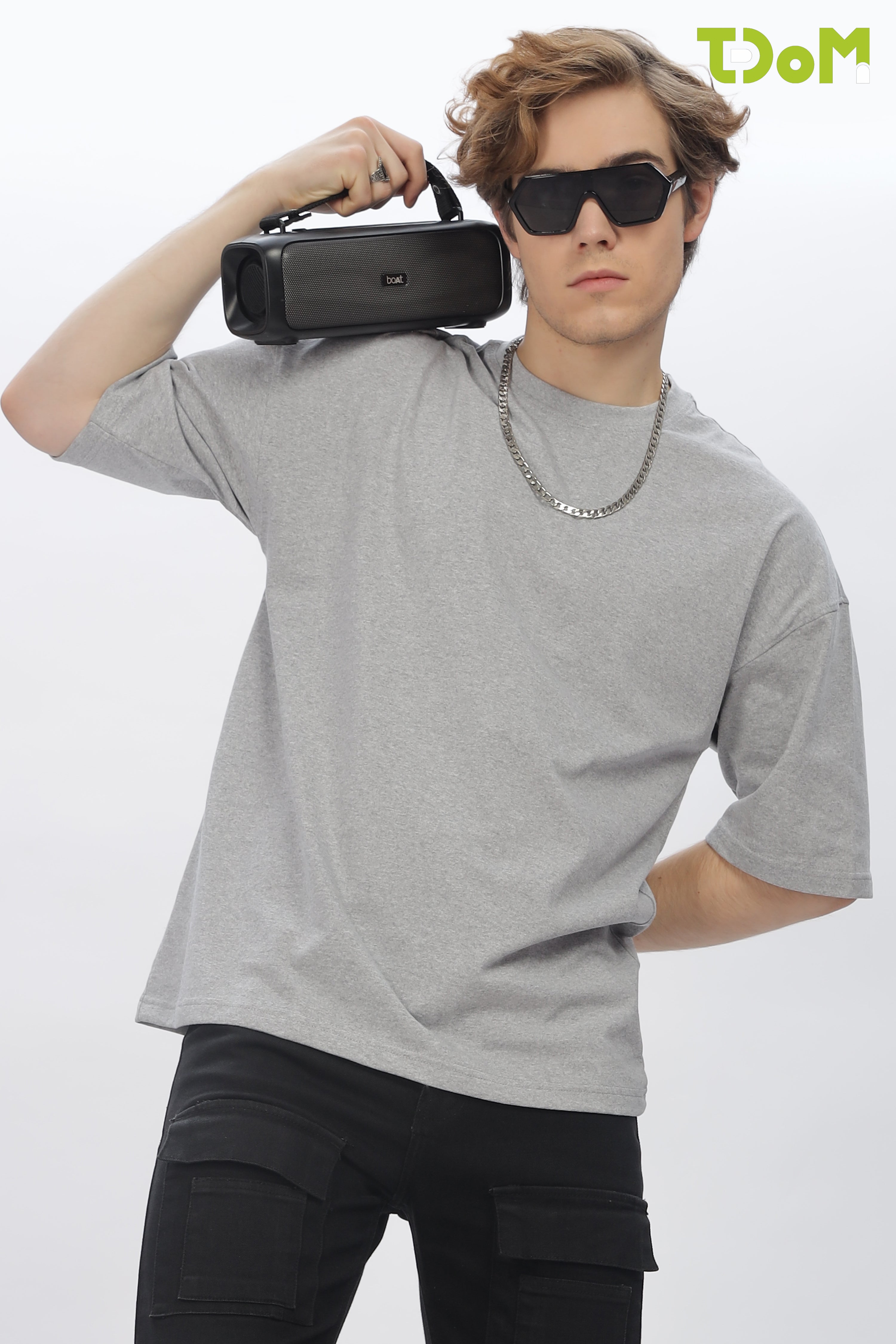 Grey Round Neck Premium French Terry Oversized T-Shirt