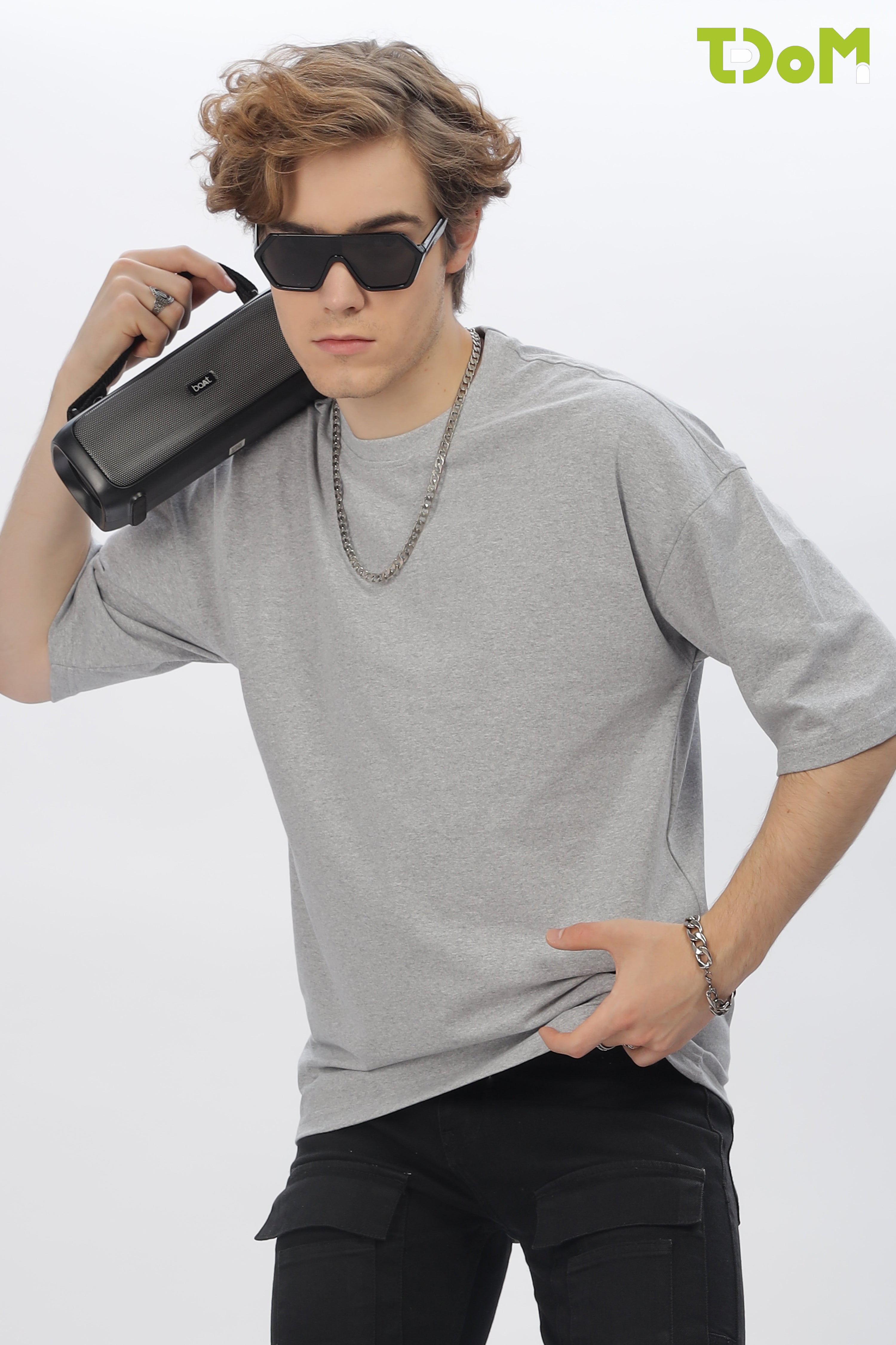 Grey Round Neck Premium French Terry Oversized T-Shirt