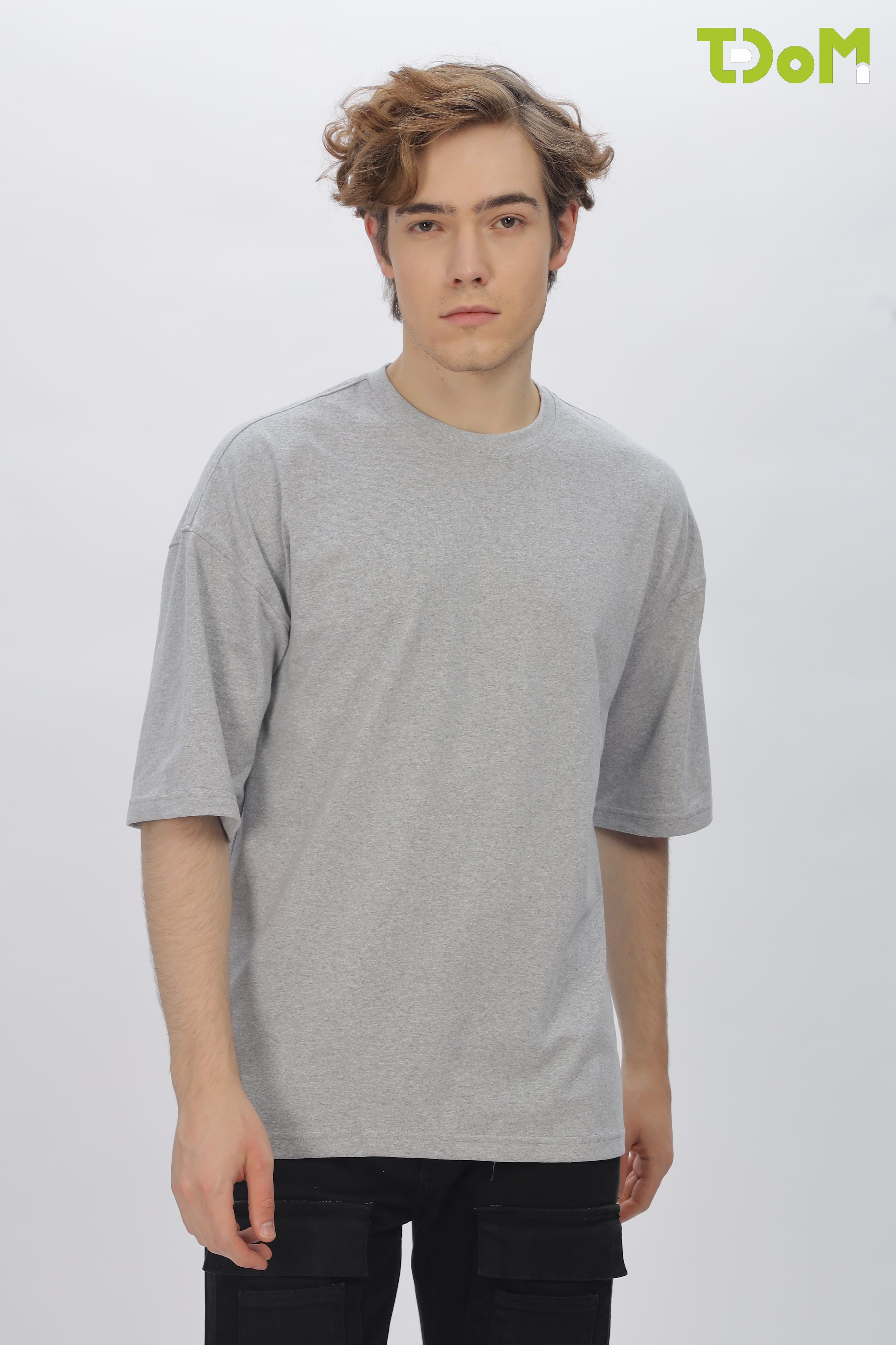 Grey Round Neck Premium French Terry Oversized T-Shirt