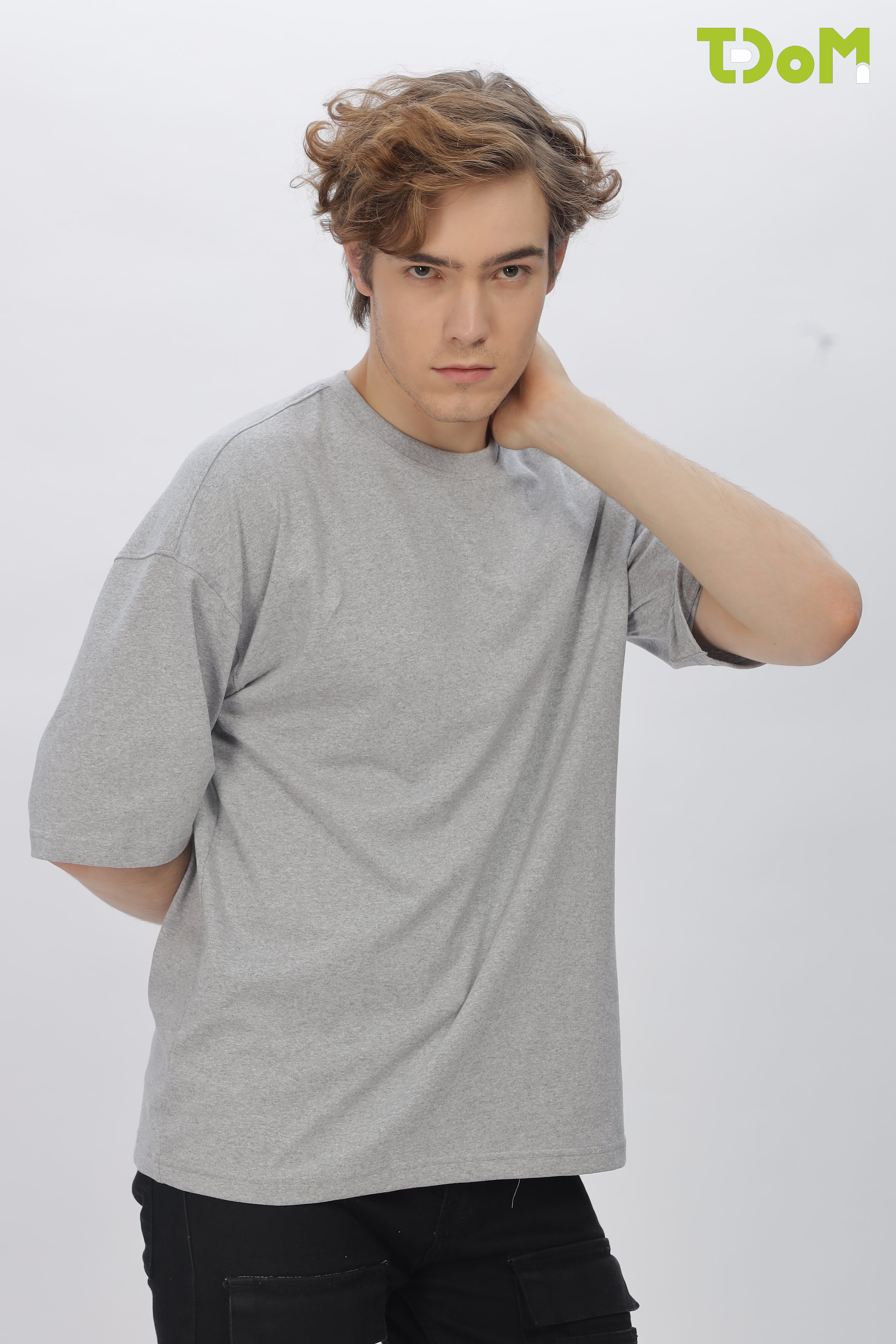 Grey Round Neck Premium French Terry Oversized T-Shirt