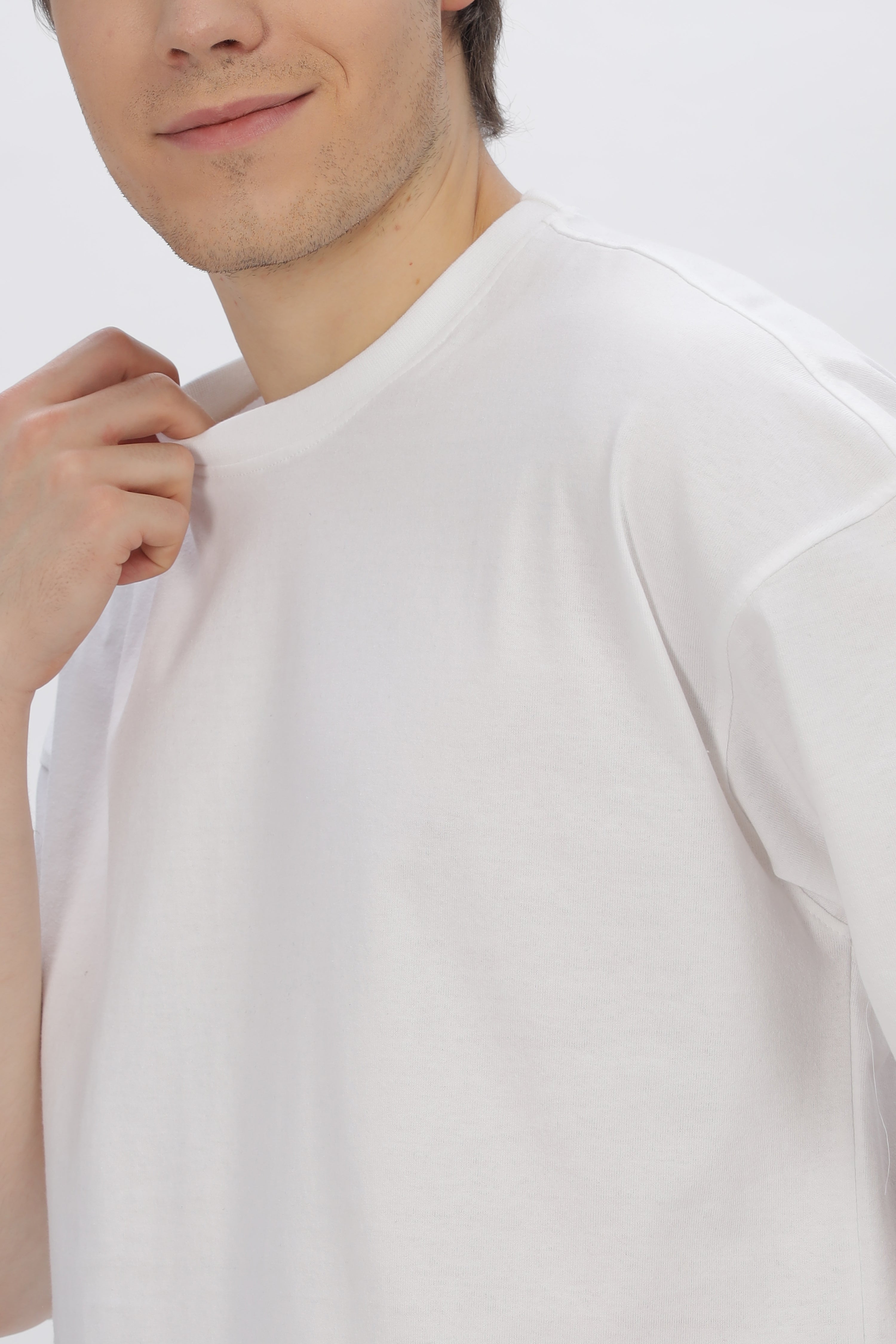 White Round Neck Premium French Terry Oversized T-Shirt