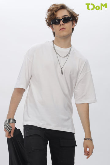White Round Neck Premium French Terry Oversized T-Shirt