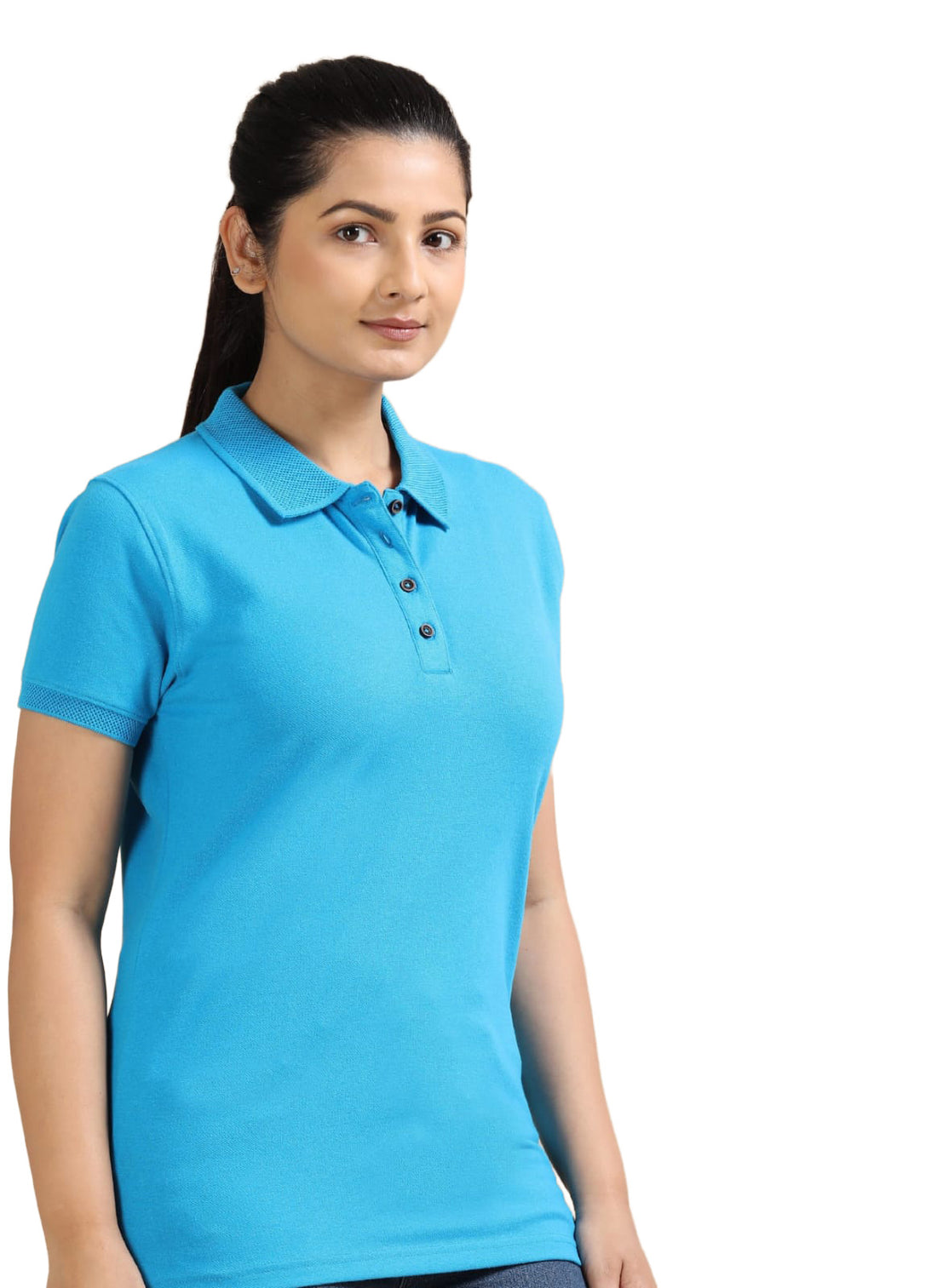 TDOM Women’s Aqua Blue Jacquard Polo T-Shirt