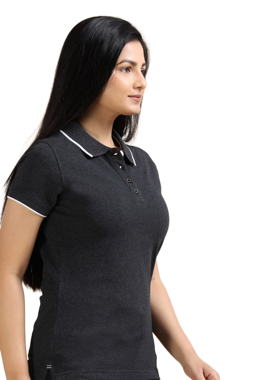 TDOM Women’s Charcoal melange Jacquard Polo T-Shirt
