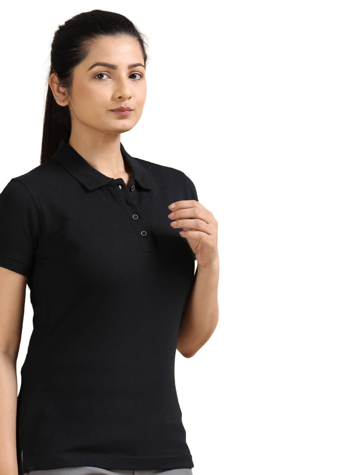 TDOM Women’s Classic Black Jacquard Polo T-Shirt