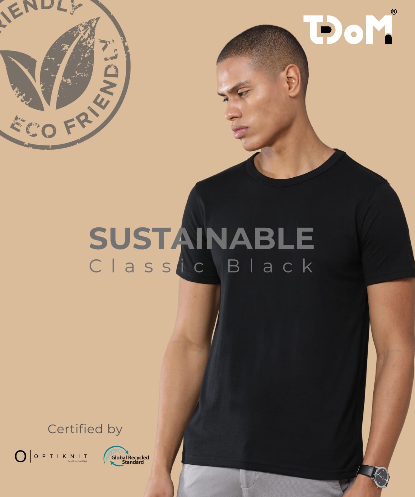 TDOM Men’s Classic Black Crewneck T-Shirt